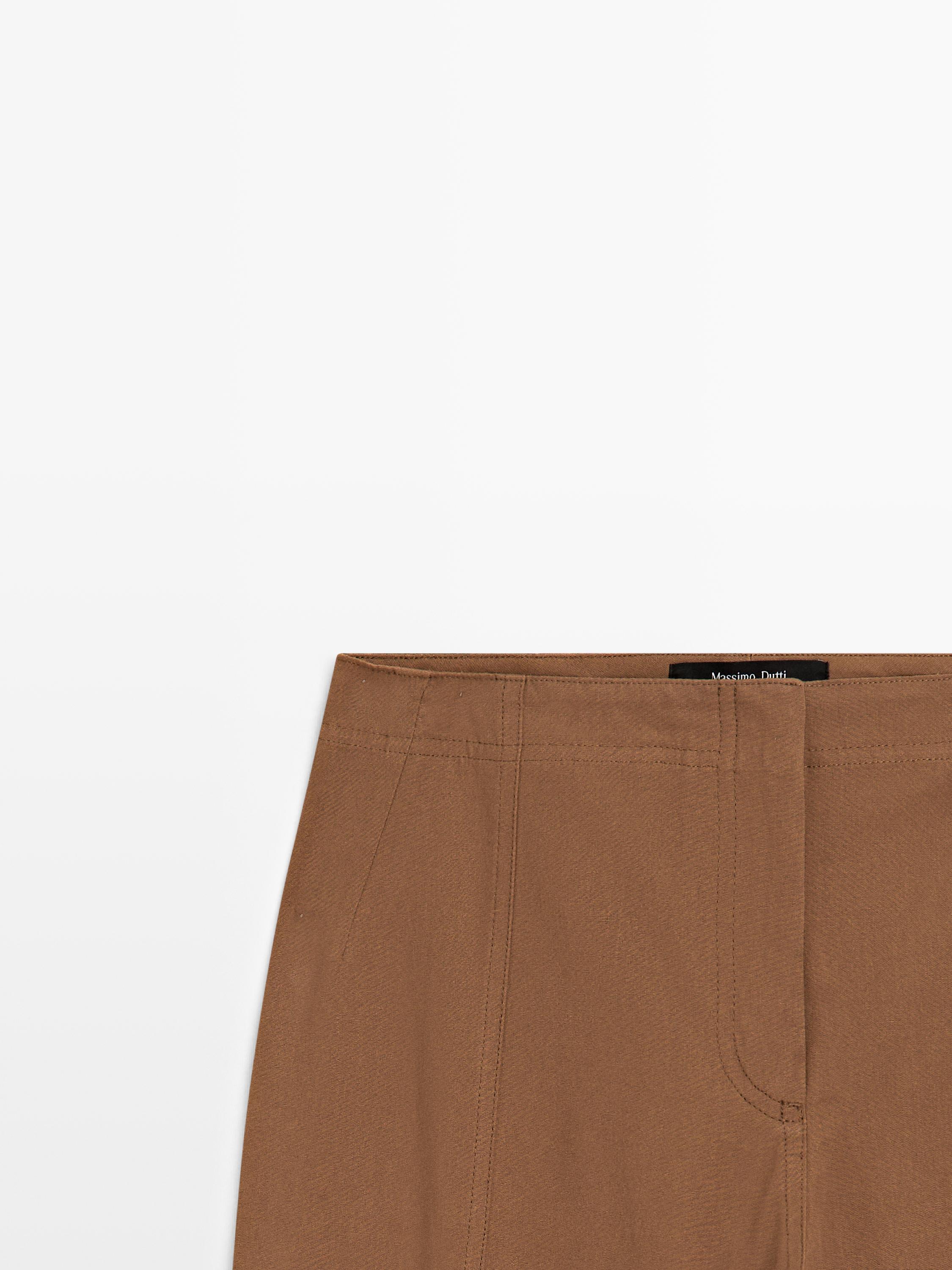 Cotton blend flared pants — Tobacco brown