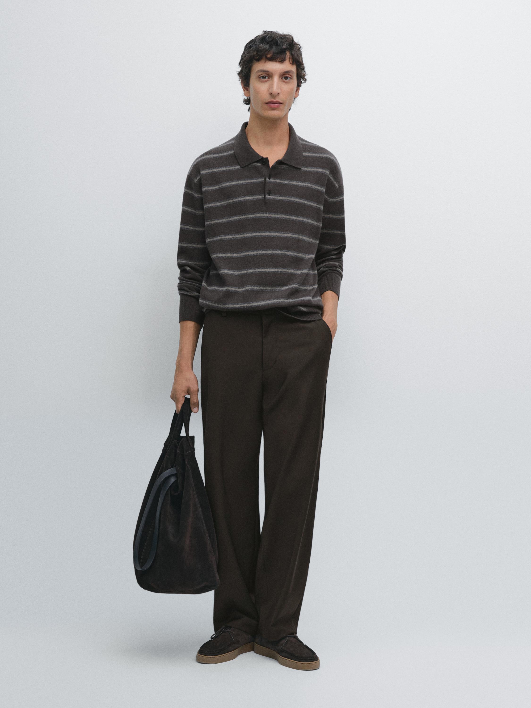 Striped knit polo sweater