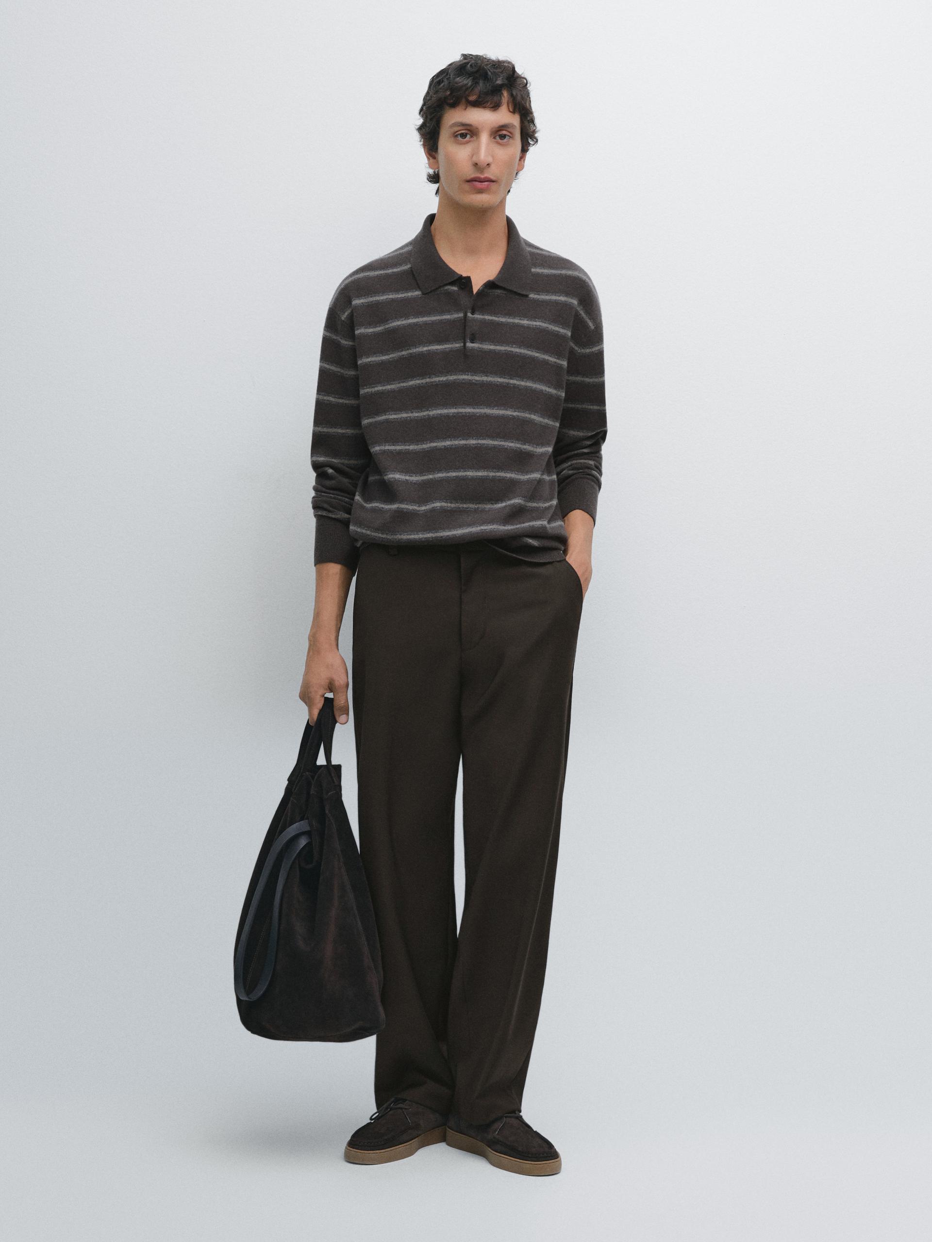 Maglia Stile Polo A Righe - Cioccolato - S - Massimo Dutti - Maschile