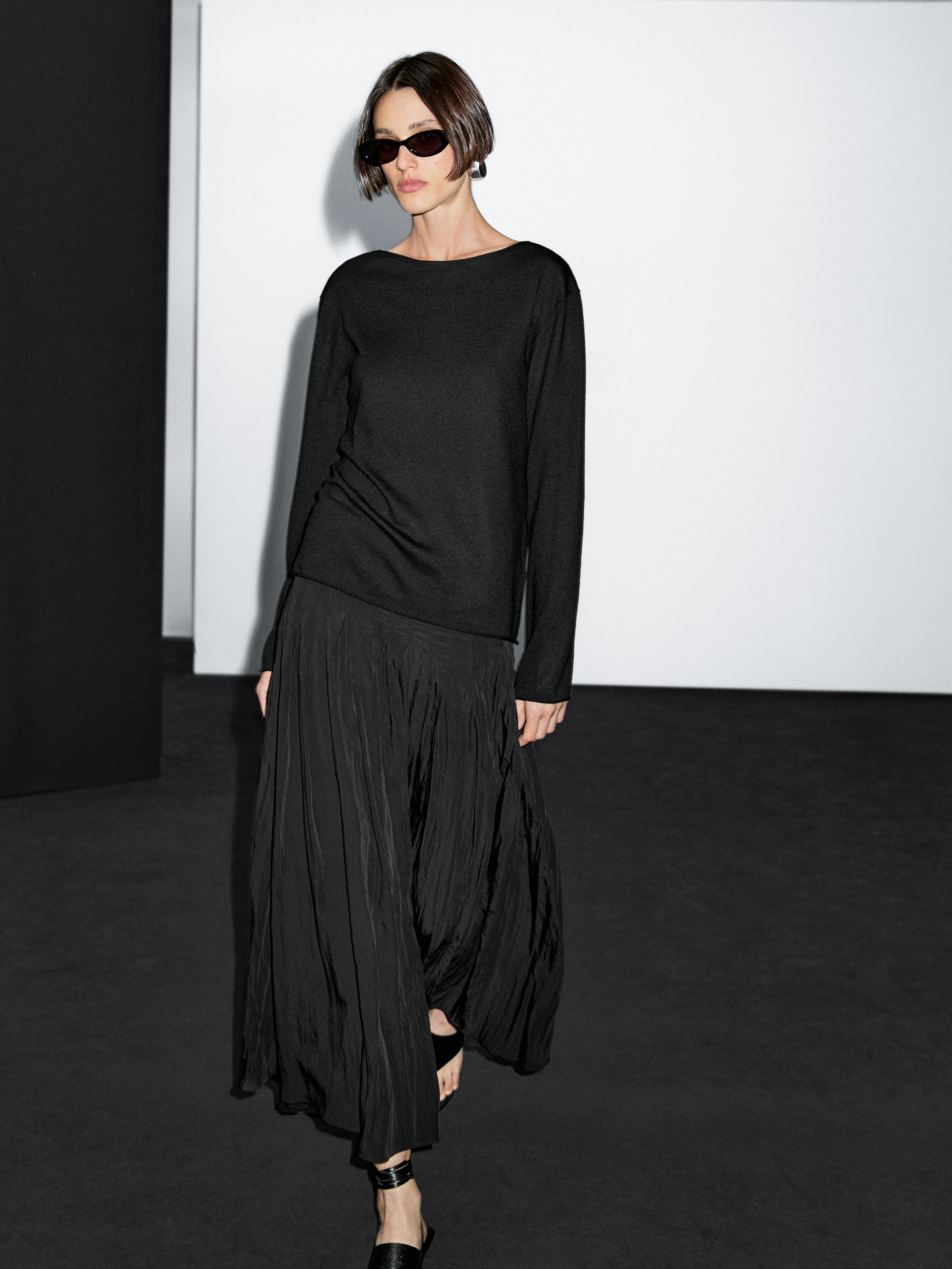 Wool blend boat neck sweater