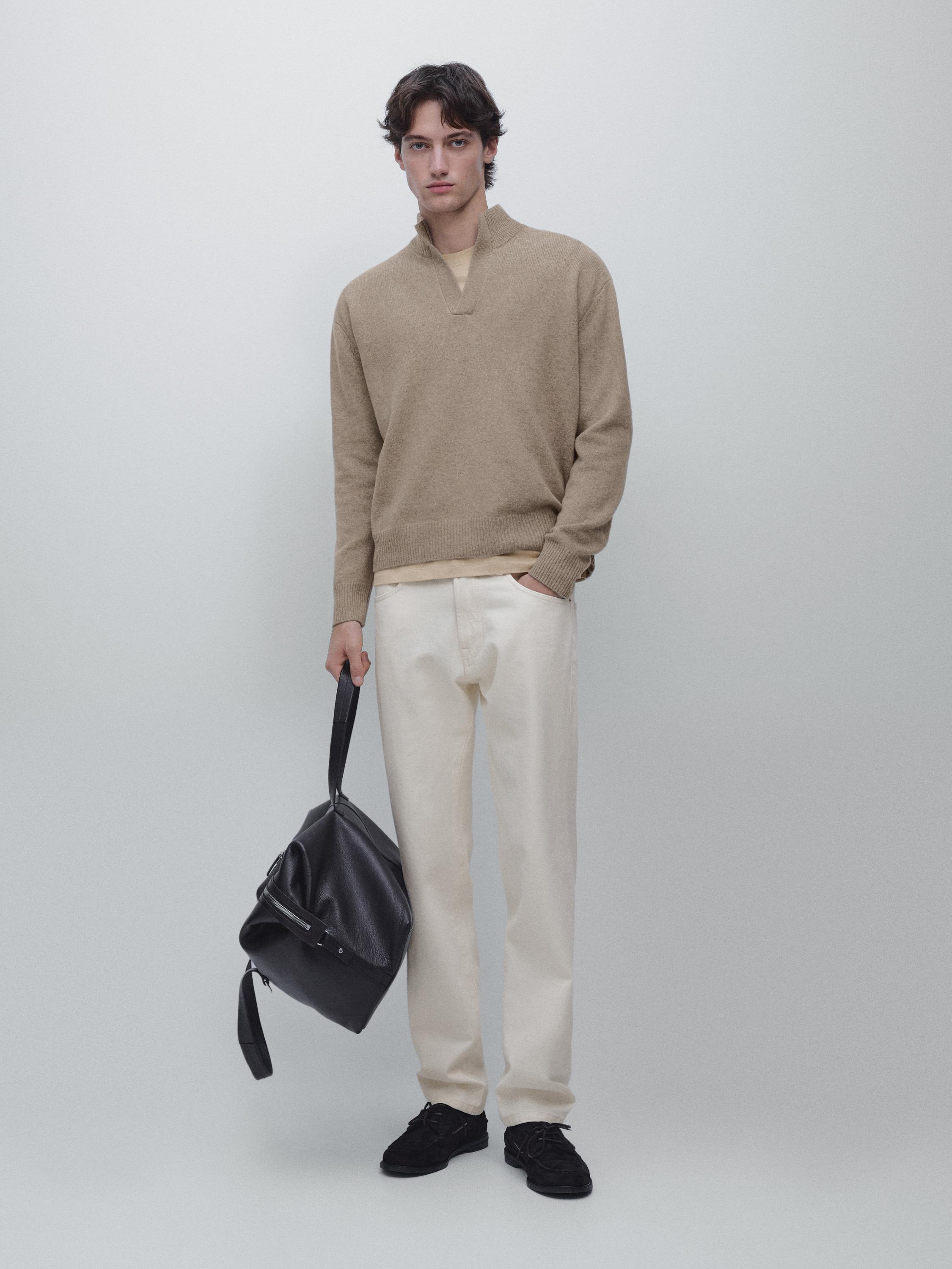 Mock neck knit sweater with V-neck