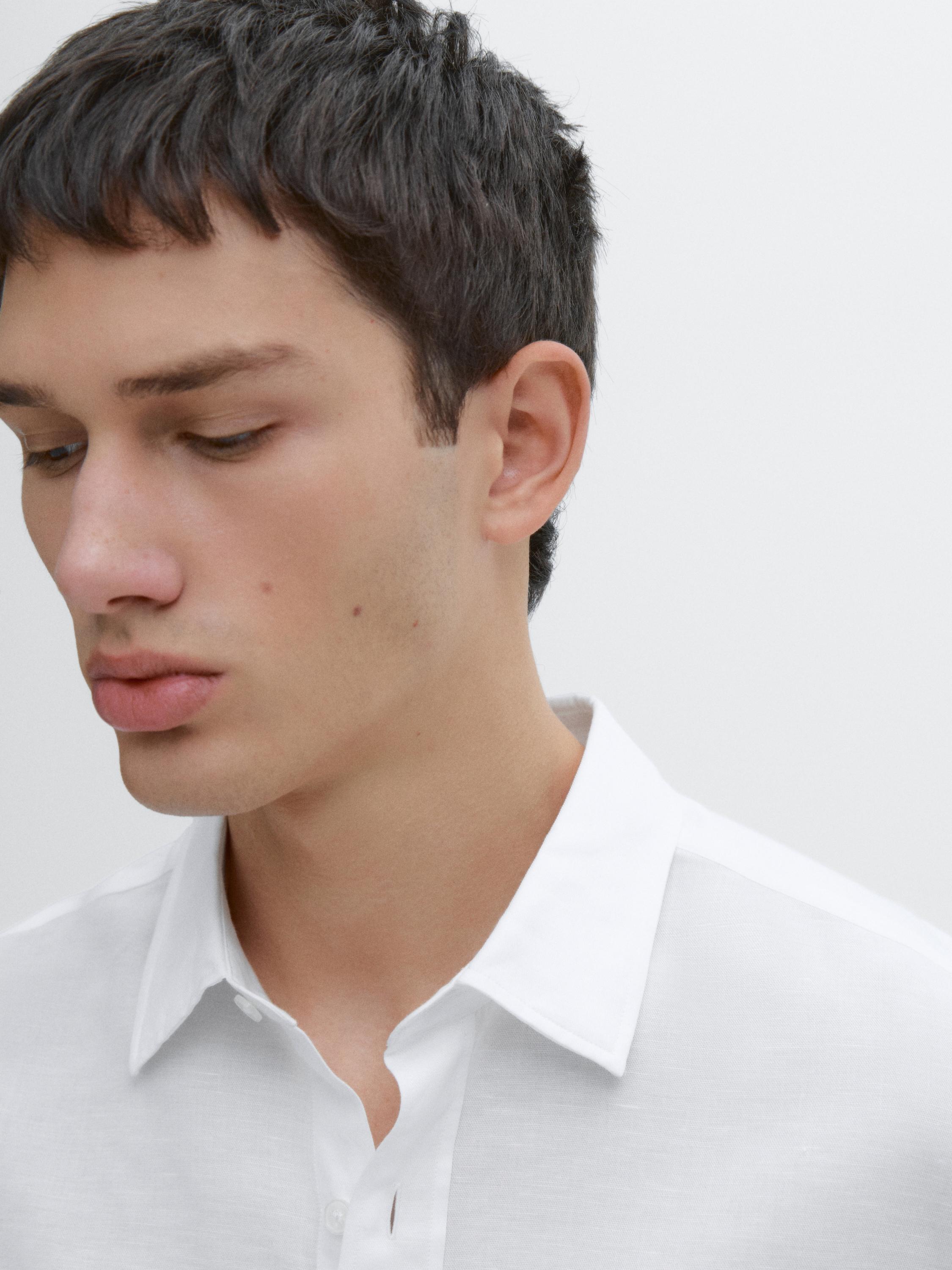 Regular fit cotton blend shirt