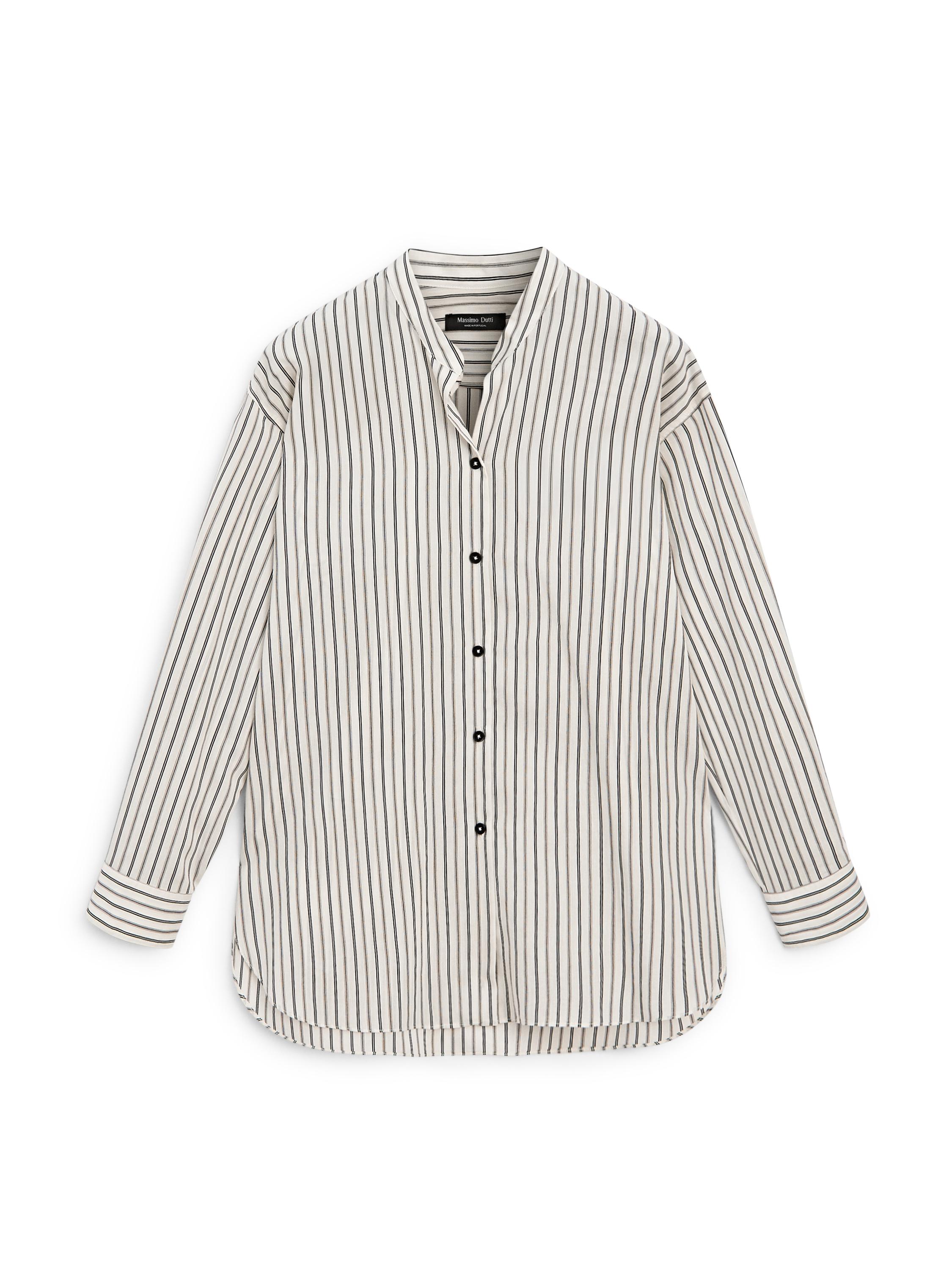Striped flowing shirt with stand collar — Off white