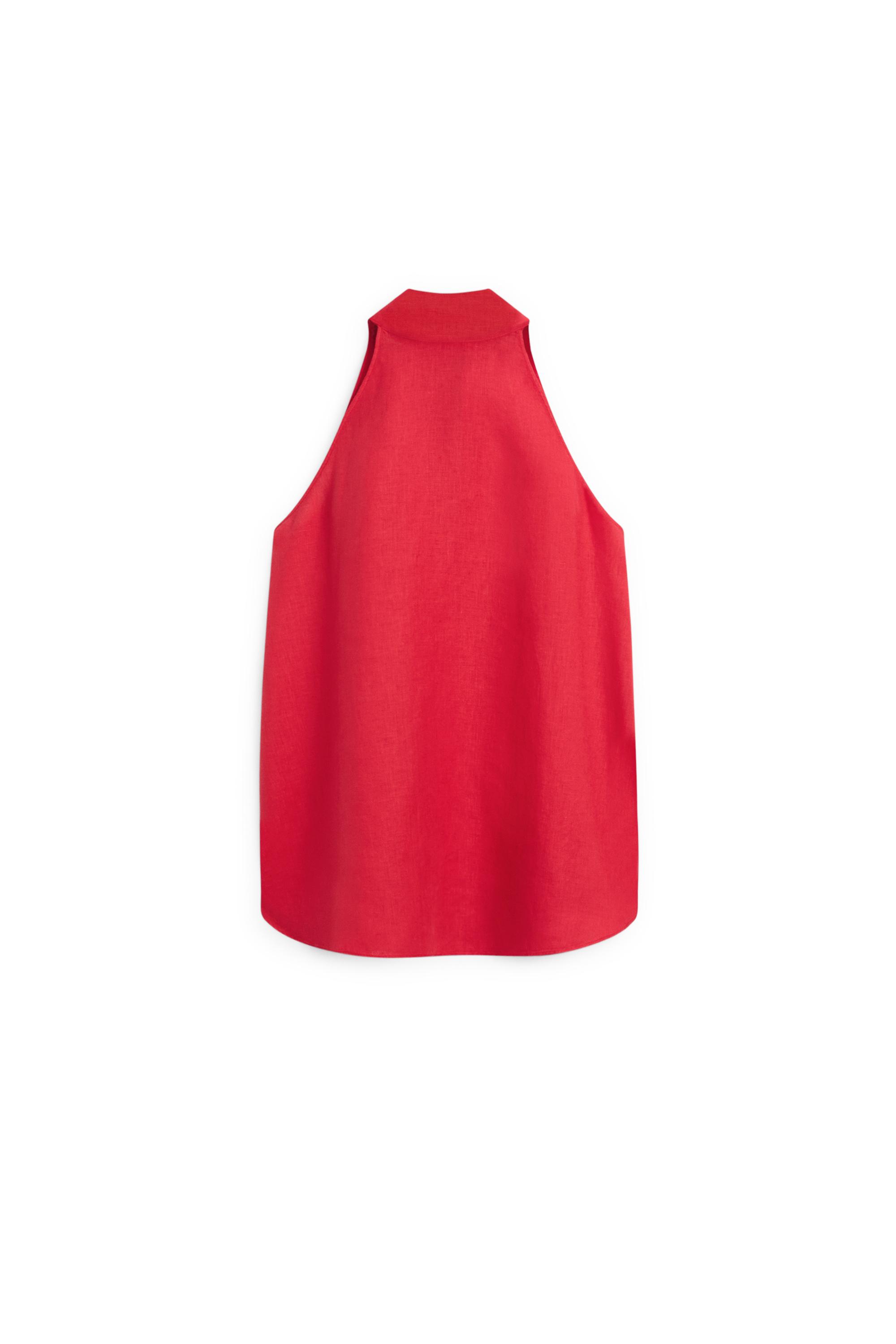 100% linen flowing halter top — RED