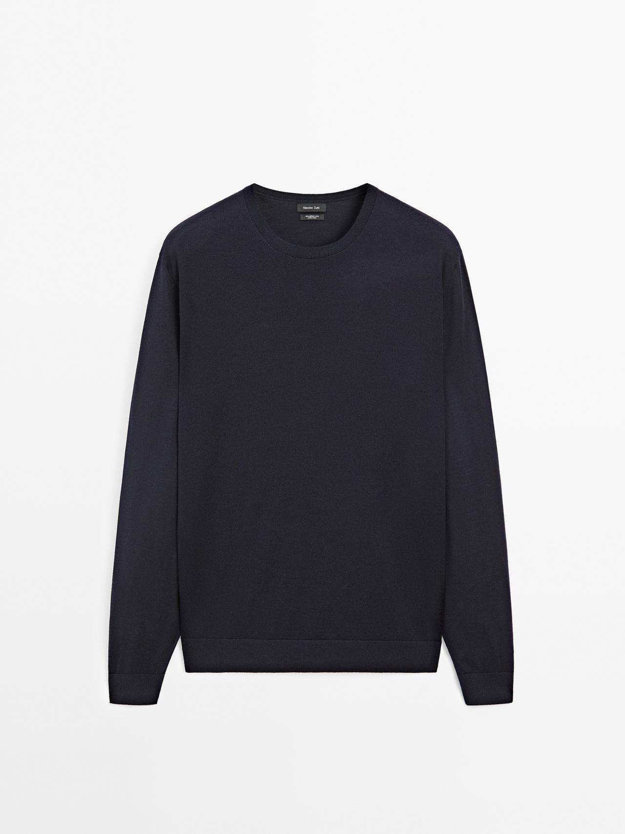 Massimo Dutti - Herre - Striktrøje I 100 % Merinould - Marineblå - M