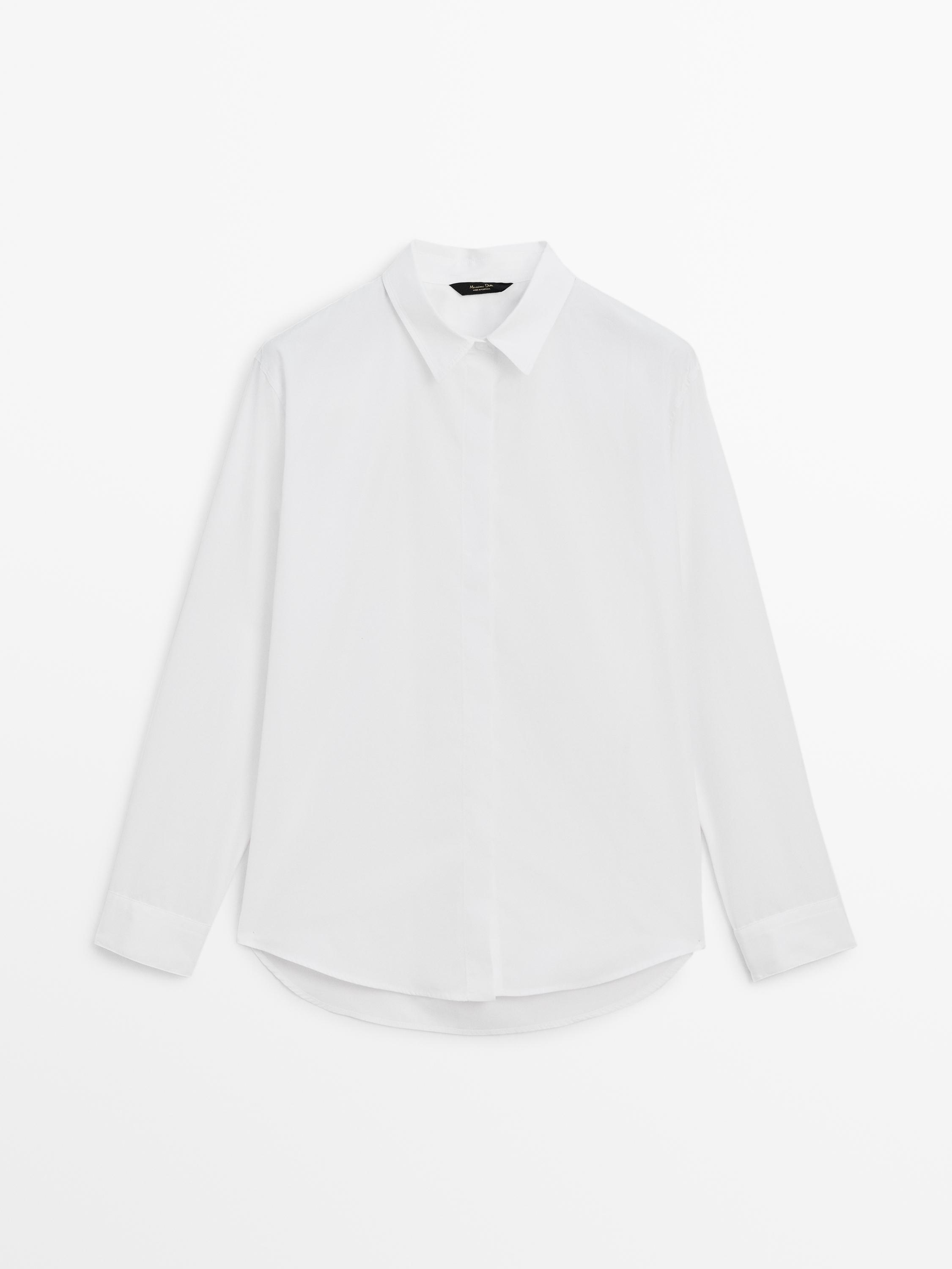 Camisa Popelín Algodón Botones Ocultos · Blanco · Camisas Massimo Dutti