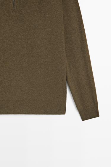 Mock neck zip-up knit sweater — Sea green 7