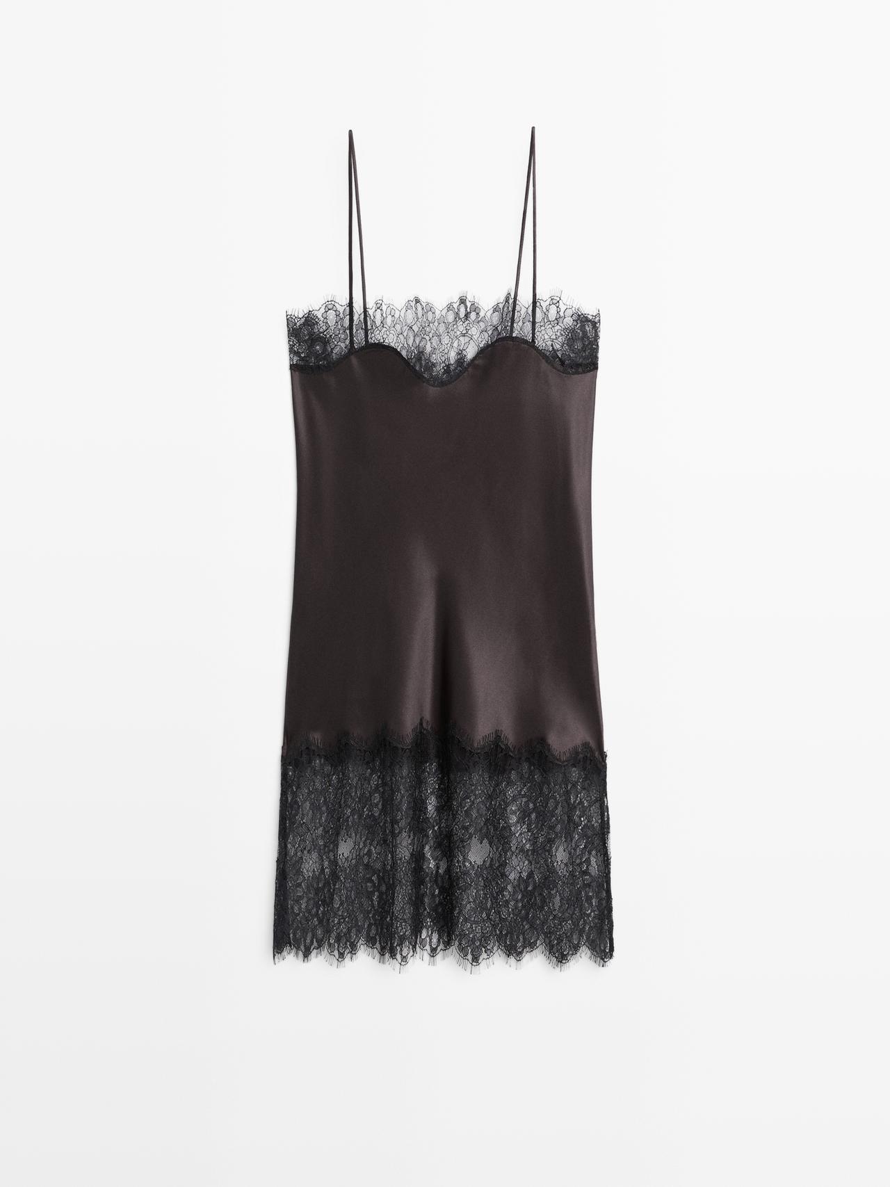 Top Lingerie Satinato - Studio - Marrone Topo - Xs - Massimo Dutti - Femminile
