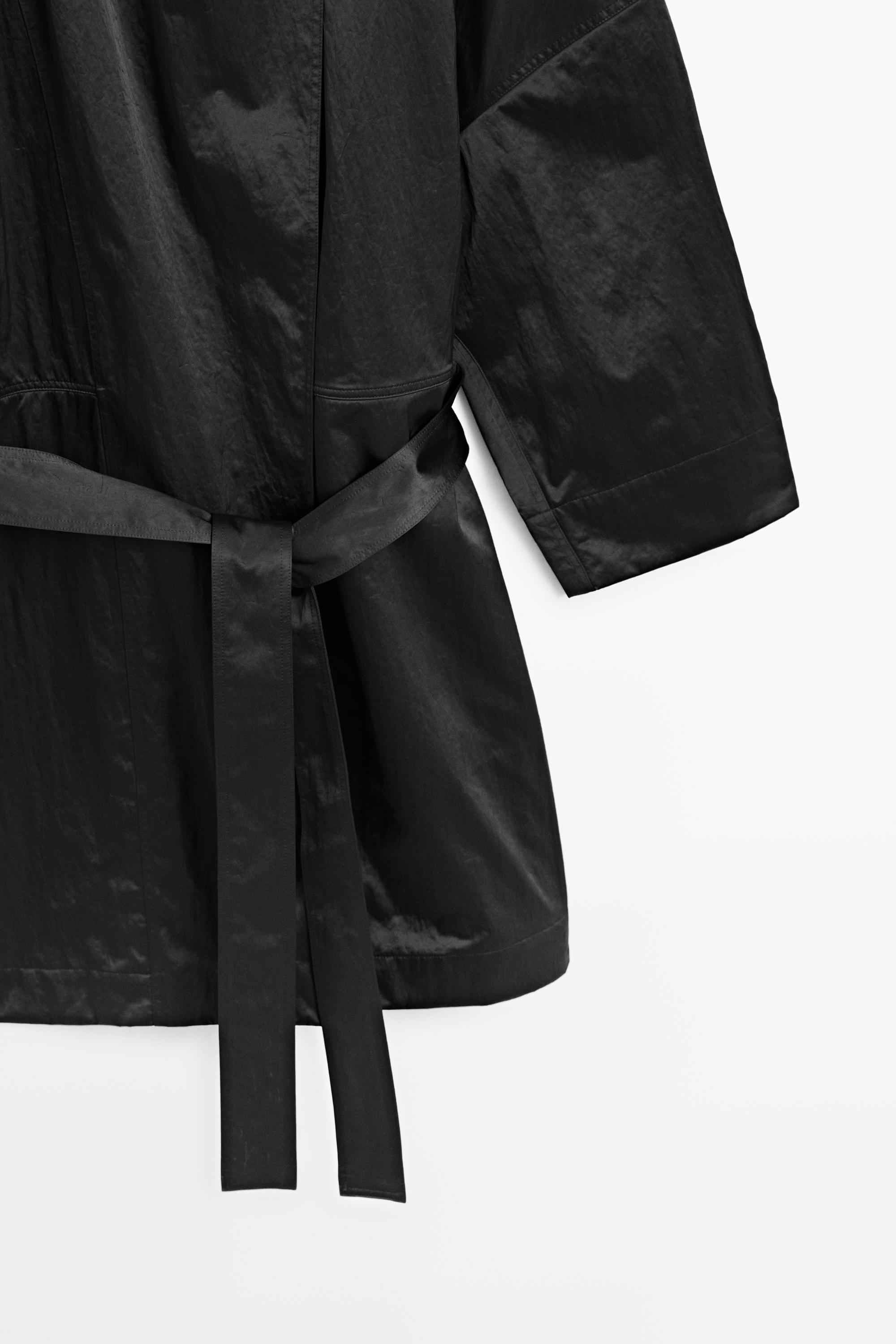 Double-breasted tie-waist jacket — BLACK