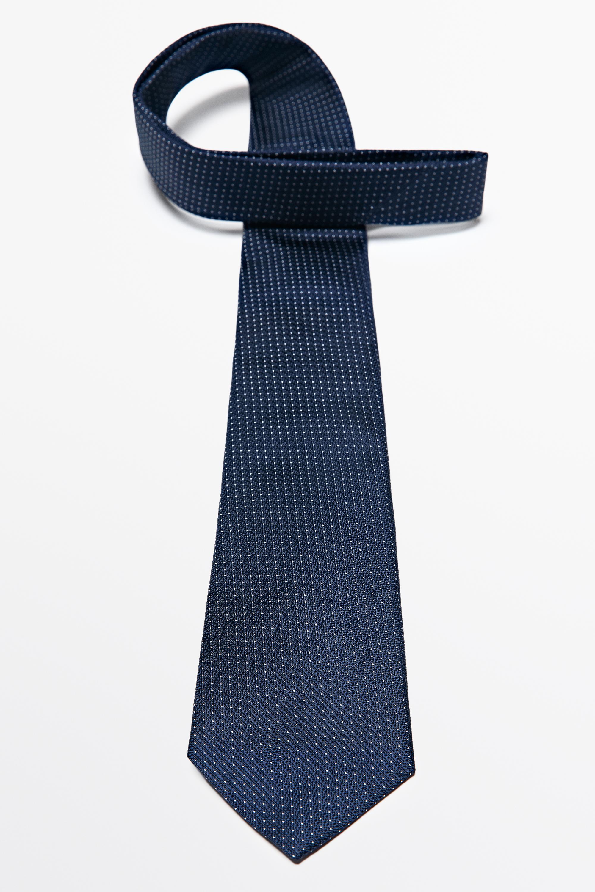 100% silk micro-polka dot tie — NAVY BLUE