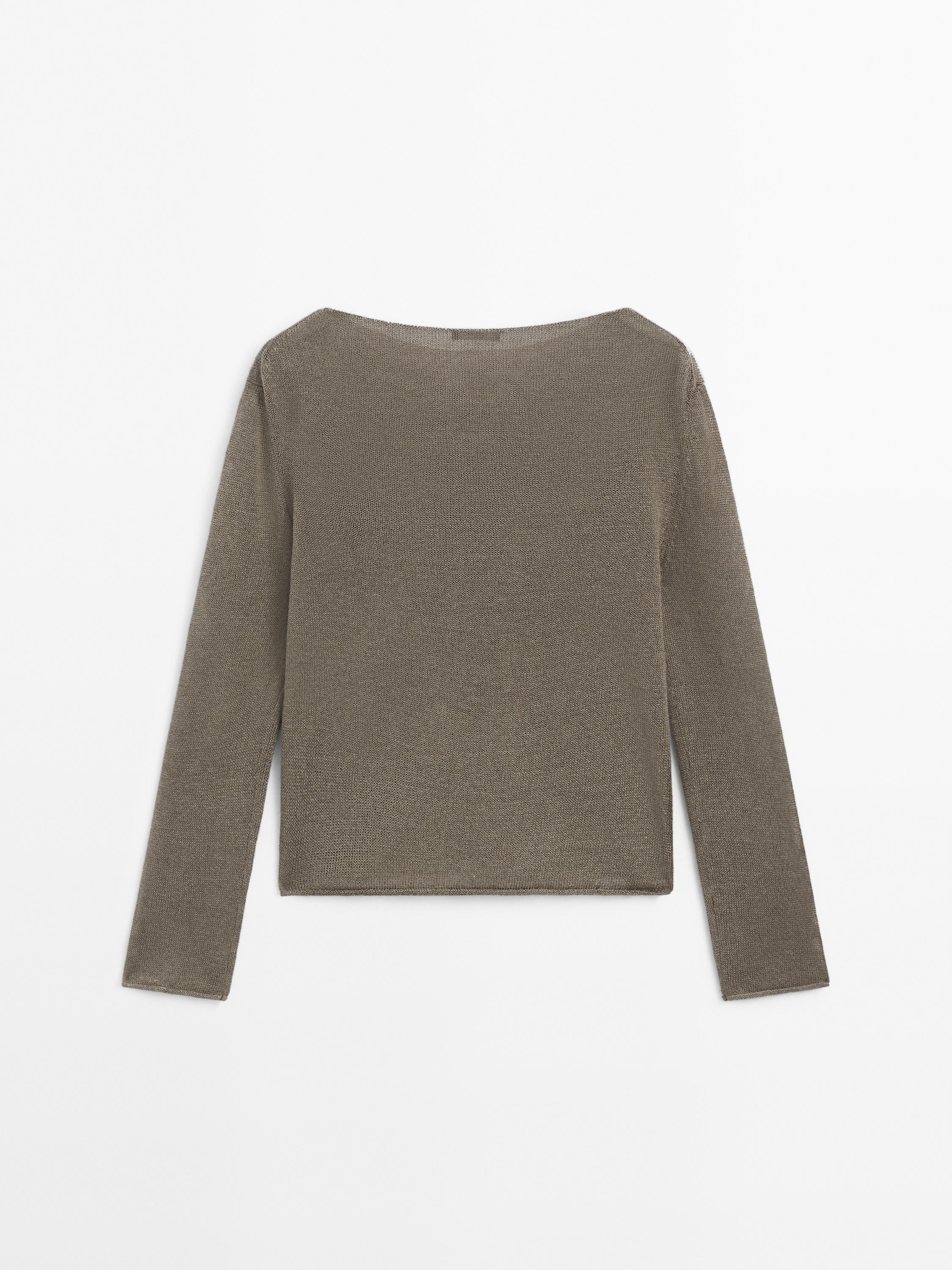 Linen blend cutwork sweater