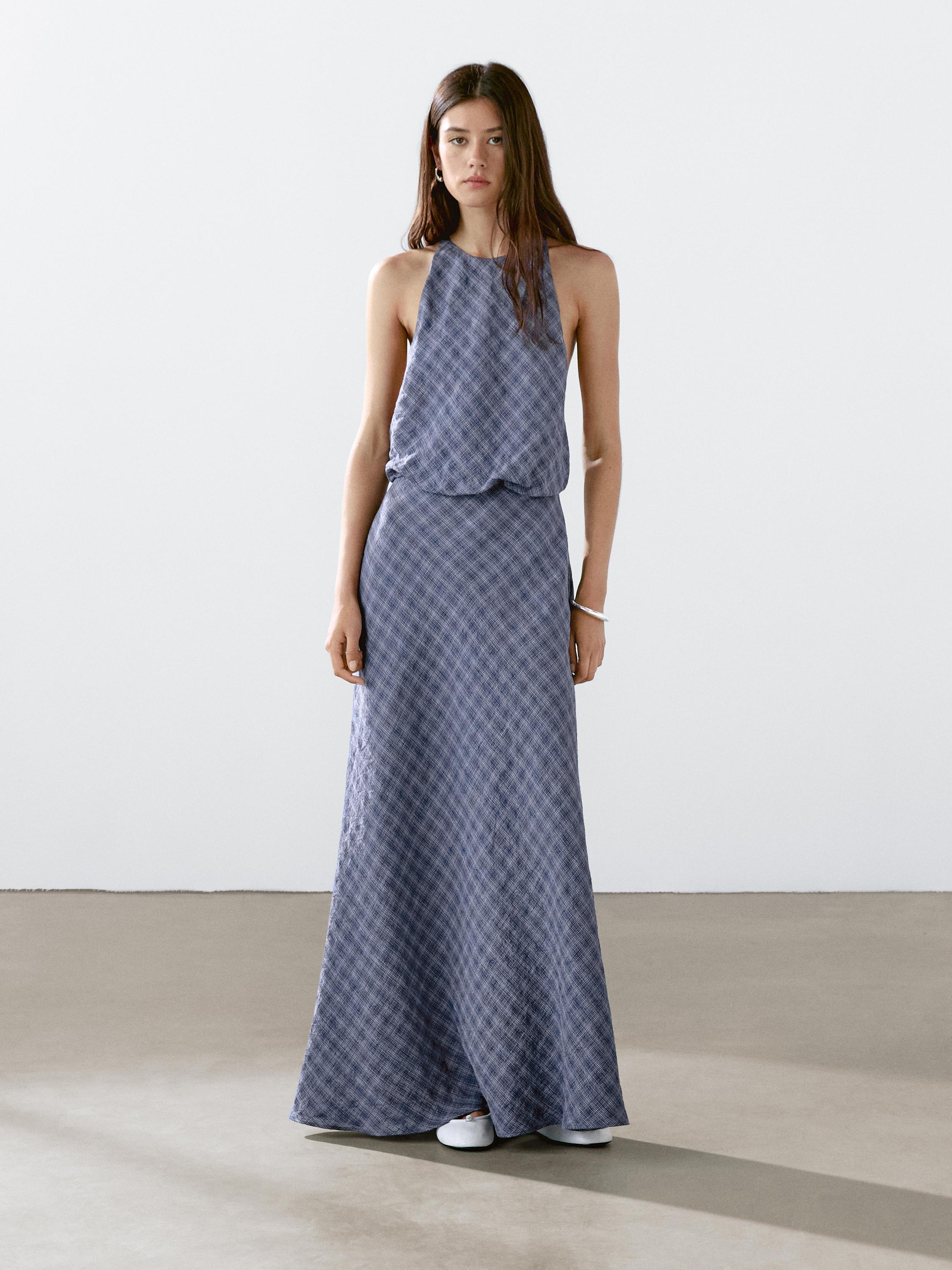 Long checked dress with back detail
