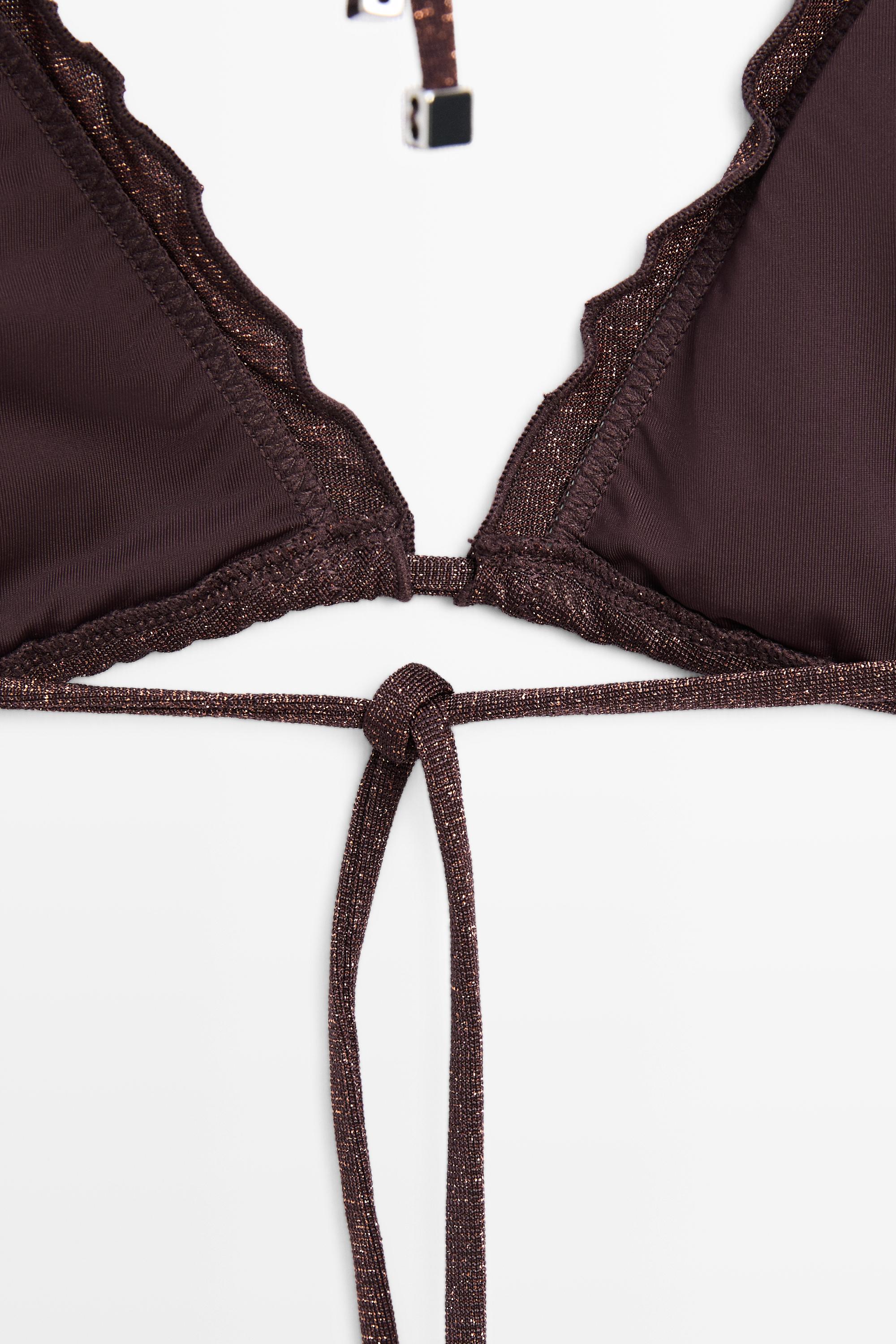 Shimmery ruffled bikini top — BROWN