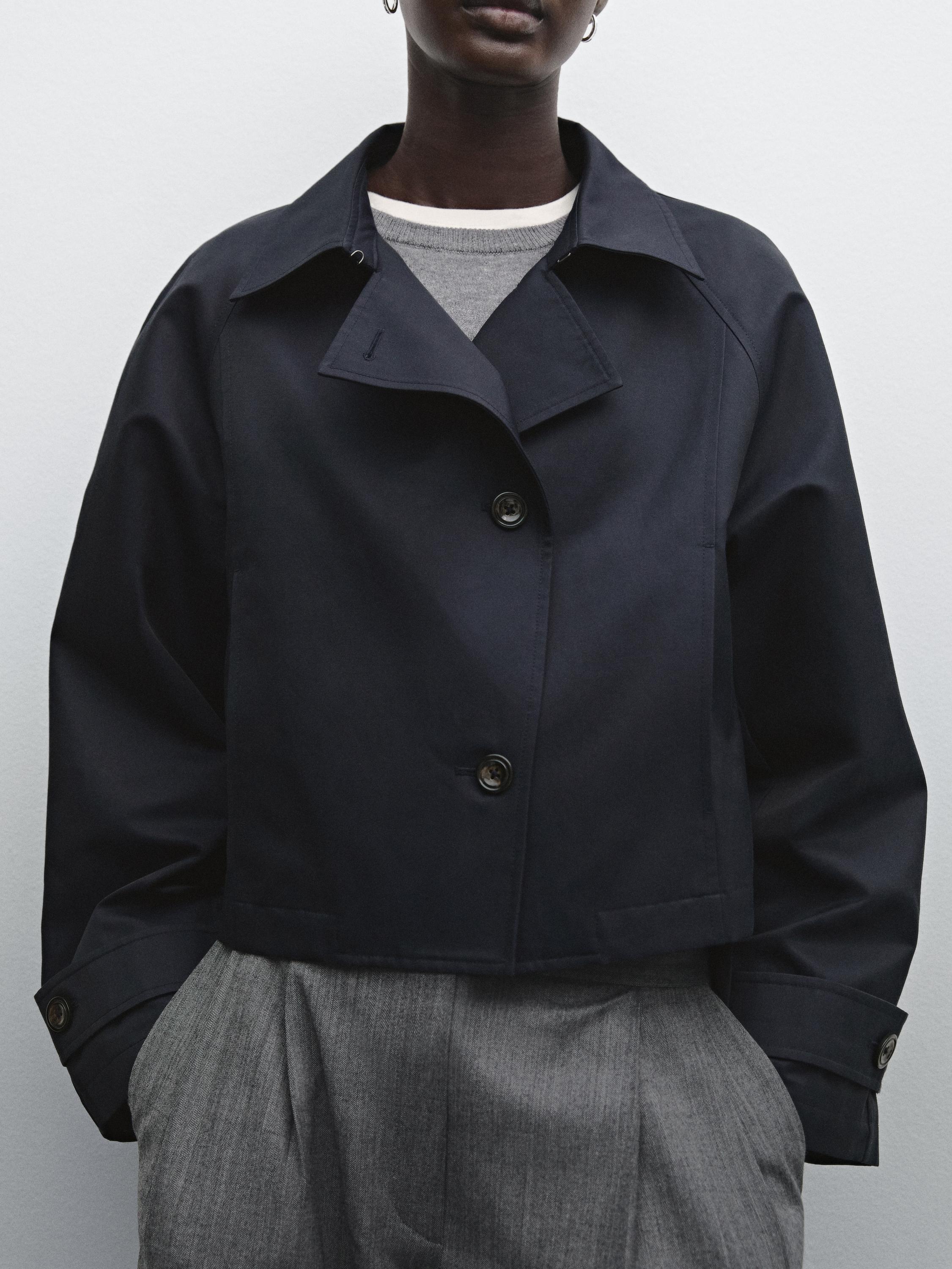 Short cotton blend trench coat