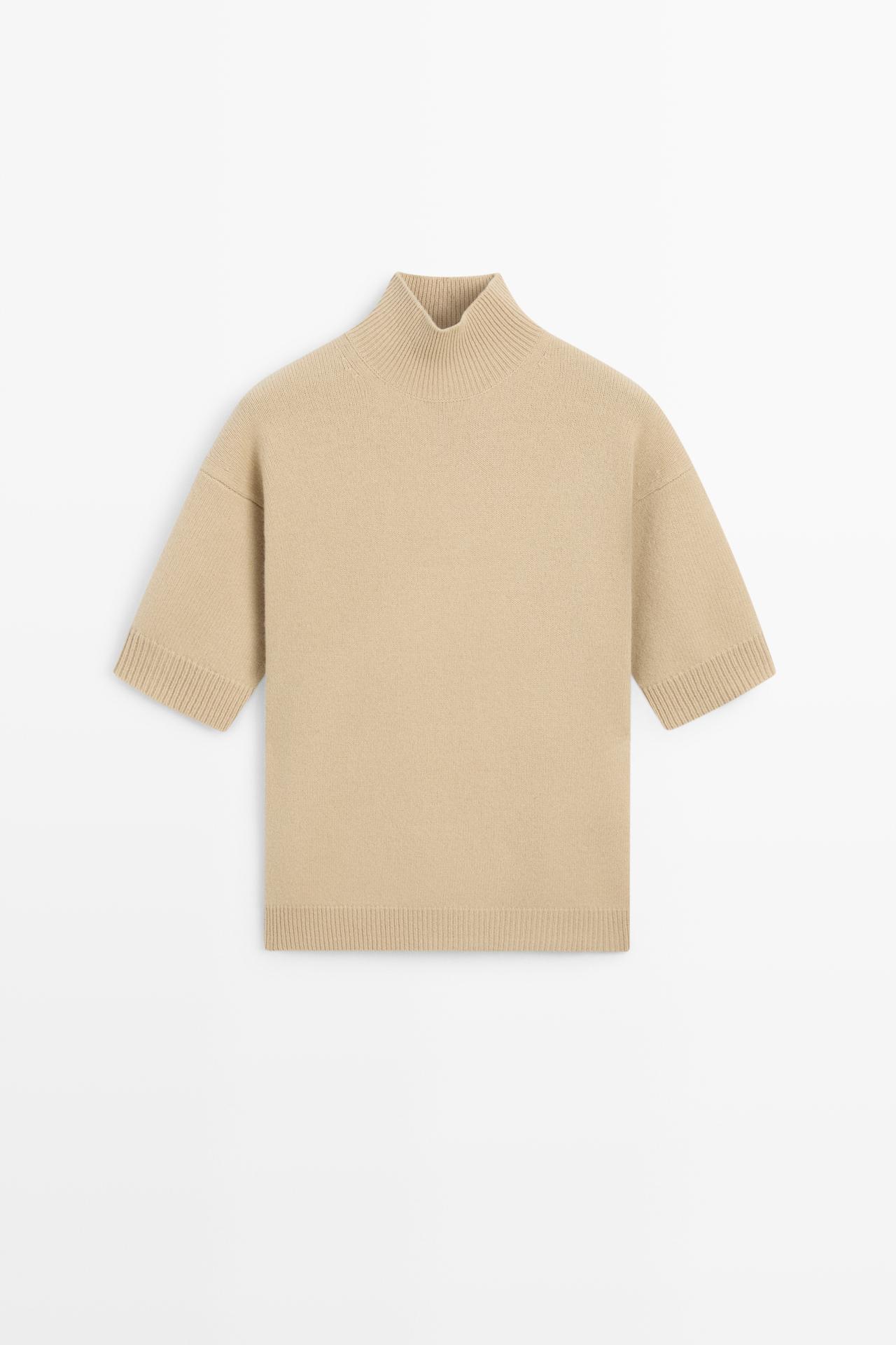 Oversize short sleeve knit sweater — CAMEL