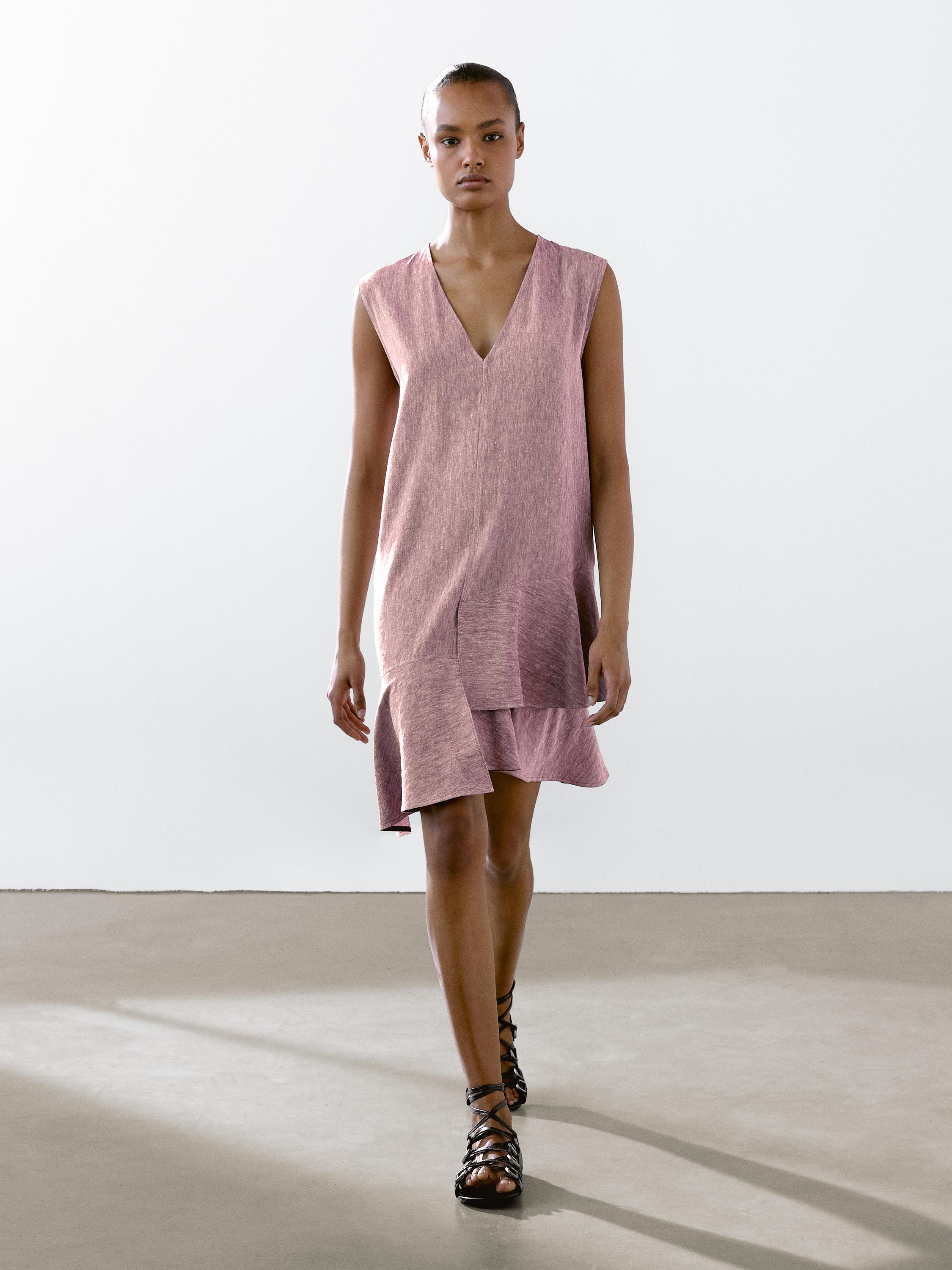 Linen Dresses Massimo Dutti Dresses Canada 100% Linen Ruffled Mini