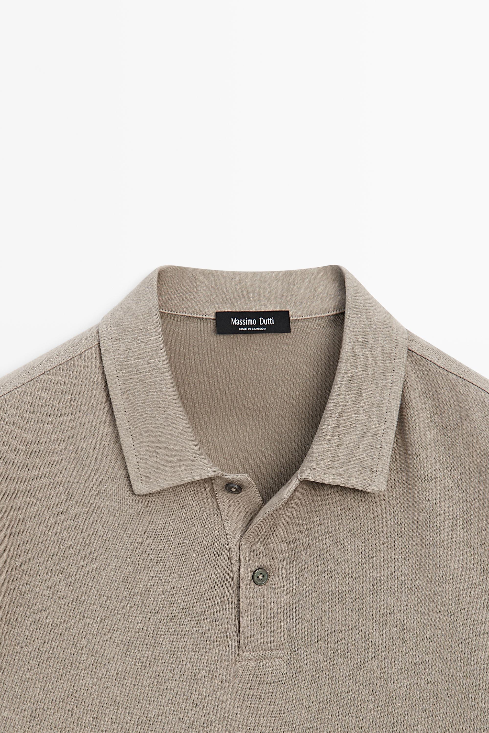 Linen and cotton short sleeve polo shirt — MOLE BROWN
