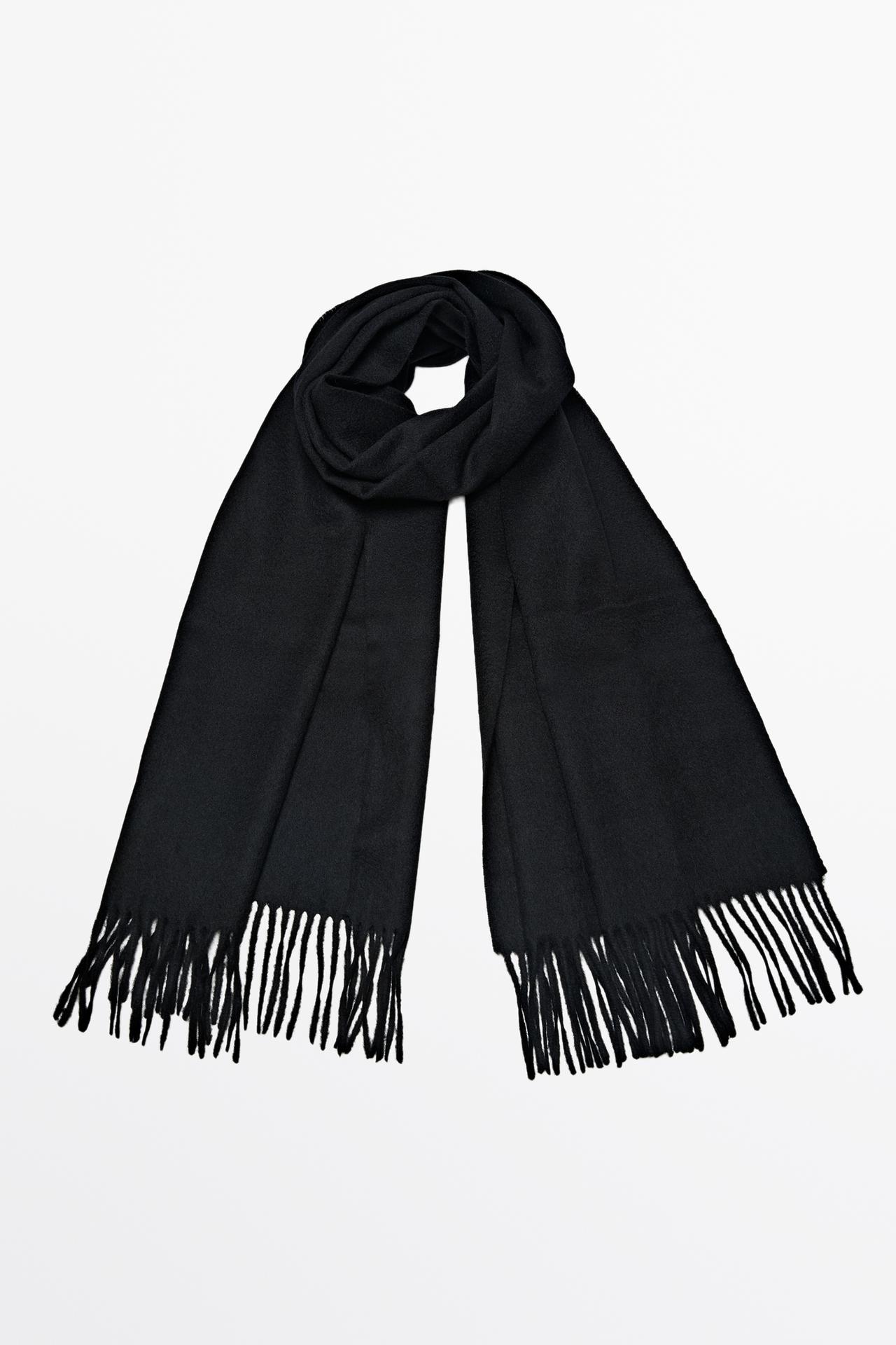 Wool blend scarf with fringing — BLACK