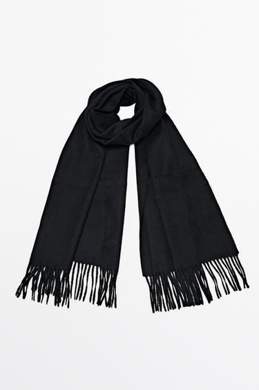 Wool blend scarf with fringing — BLACK 2