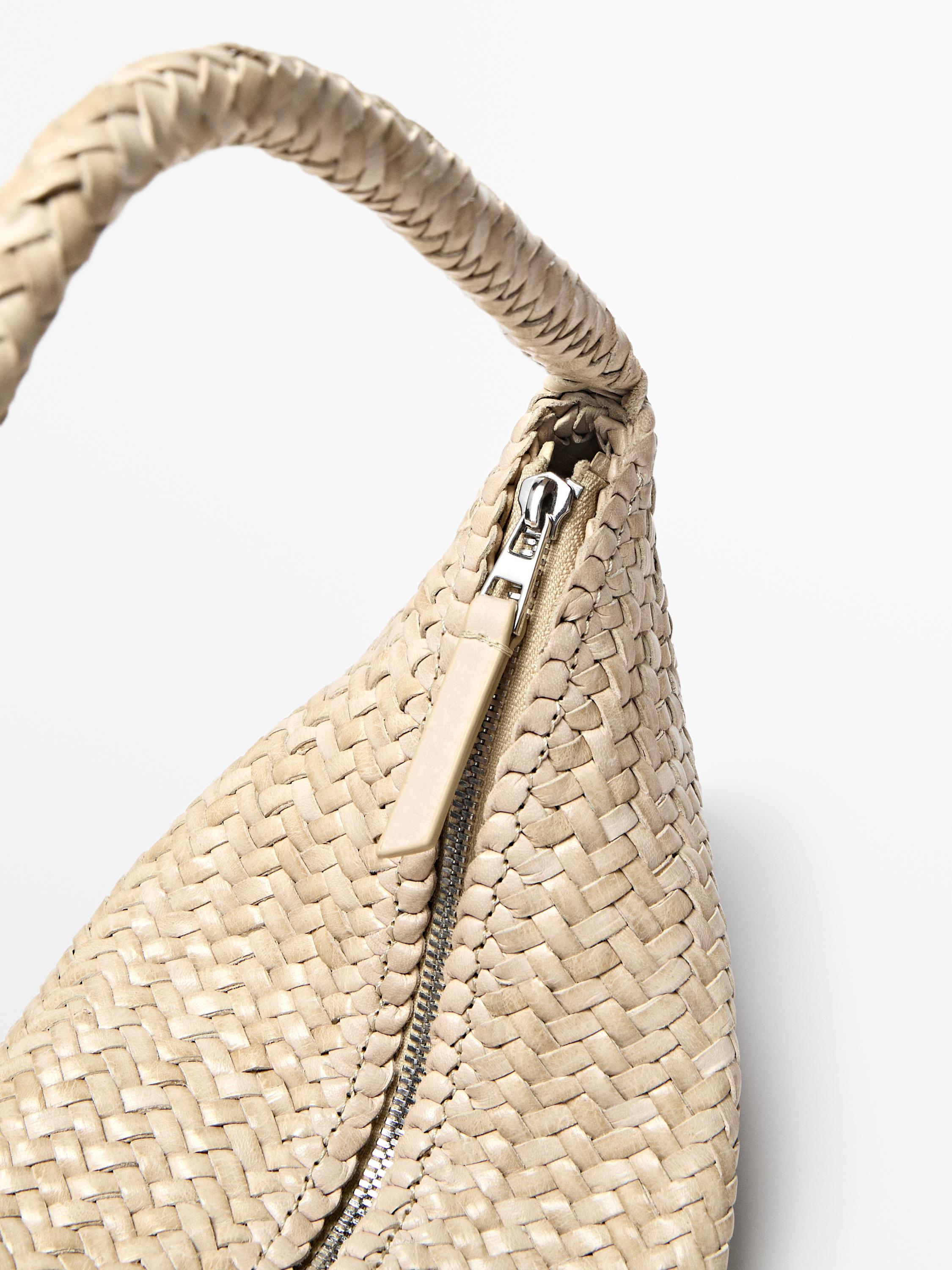 Nappa leather woven croissant bag — WHITE
