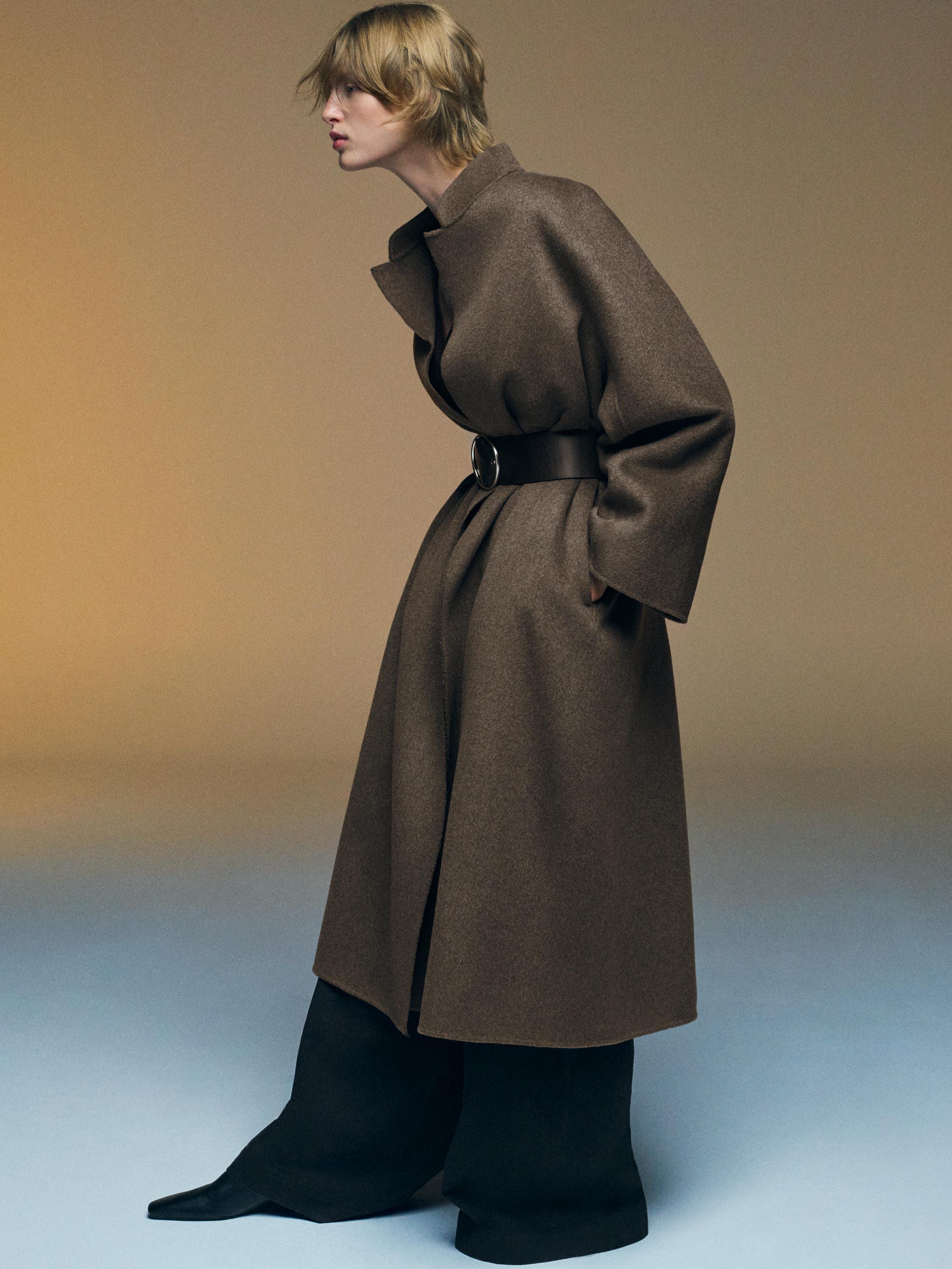 Long open wool blend coat