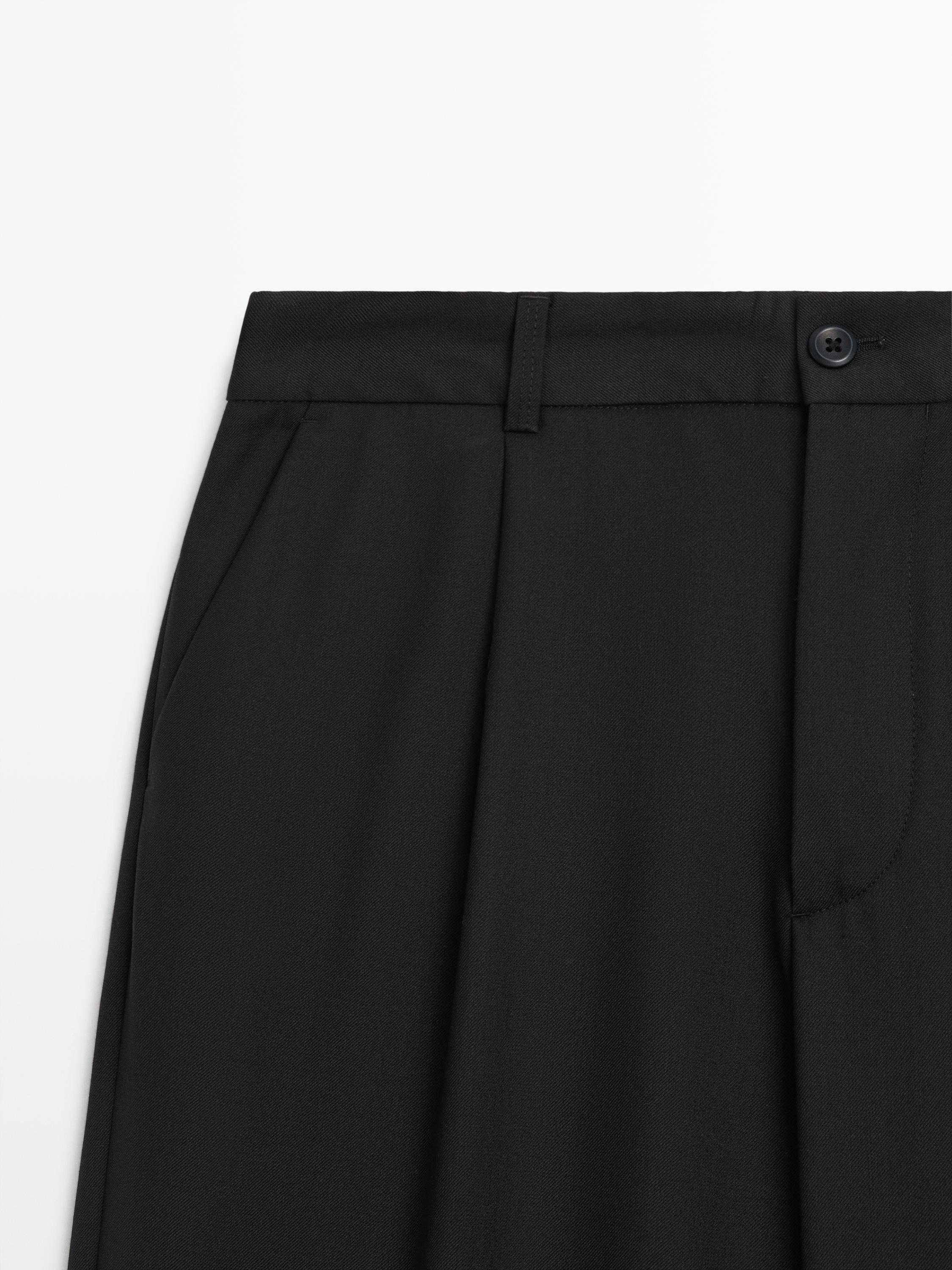 Relaxed fit darted cool wool blend trousers — BLACK