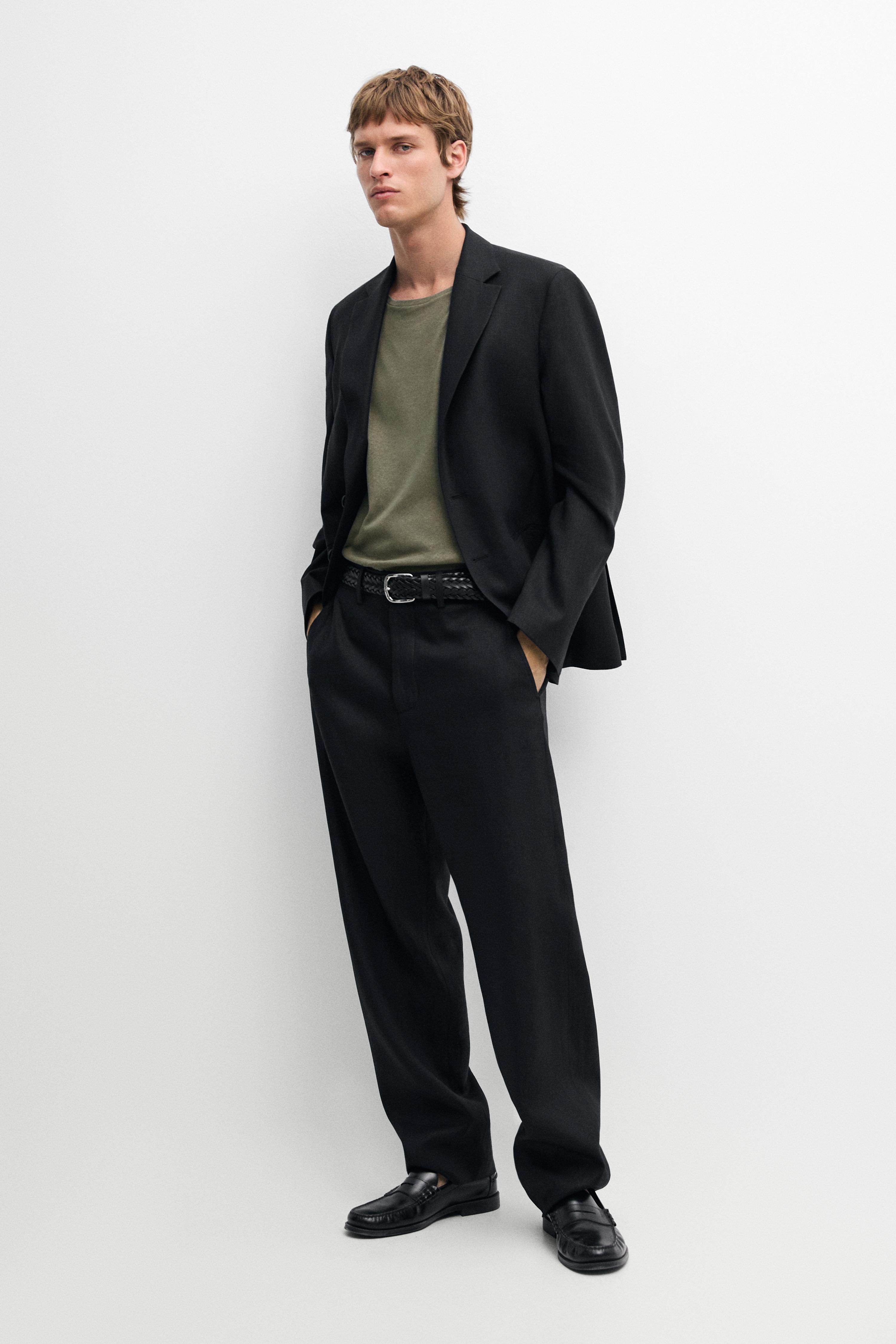 Massimo Dutti Black Linen Suit