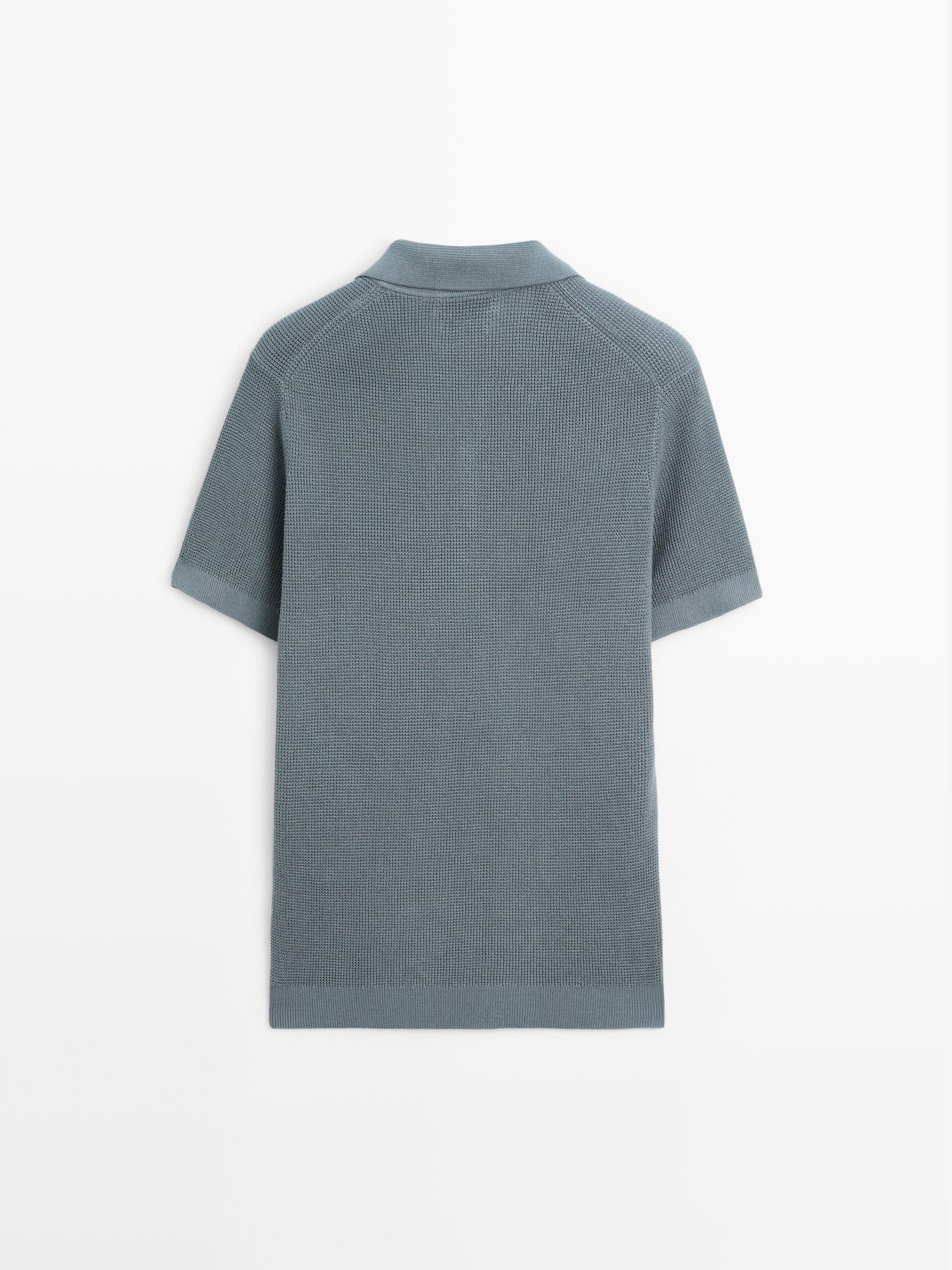 Textured cotton knit polo shirt — DEEP BLUE
