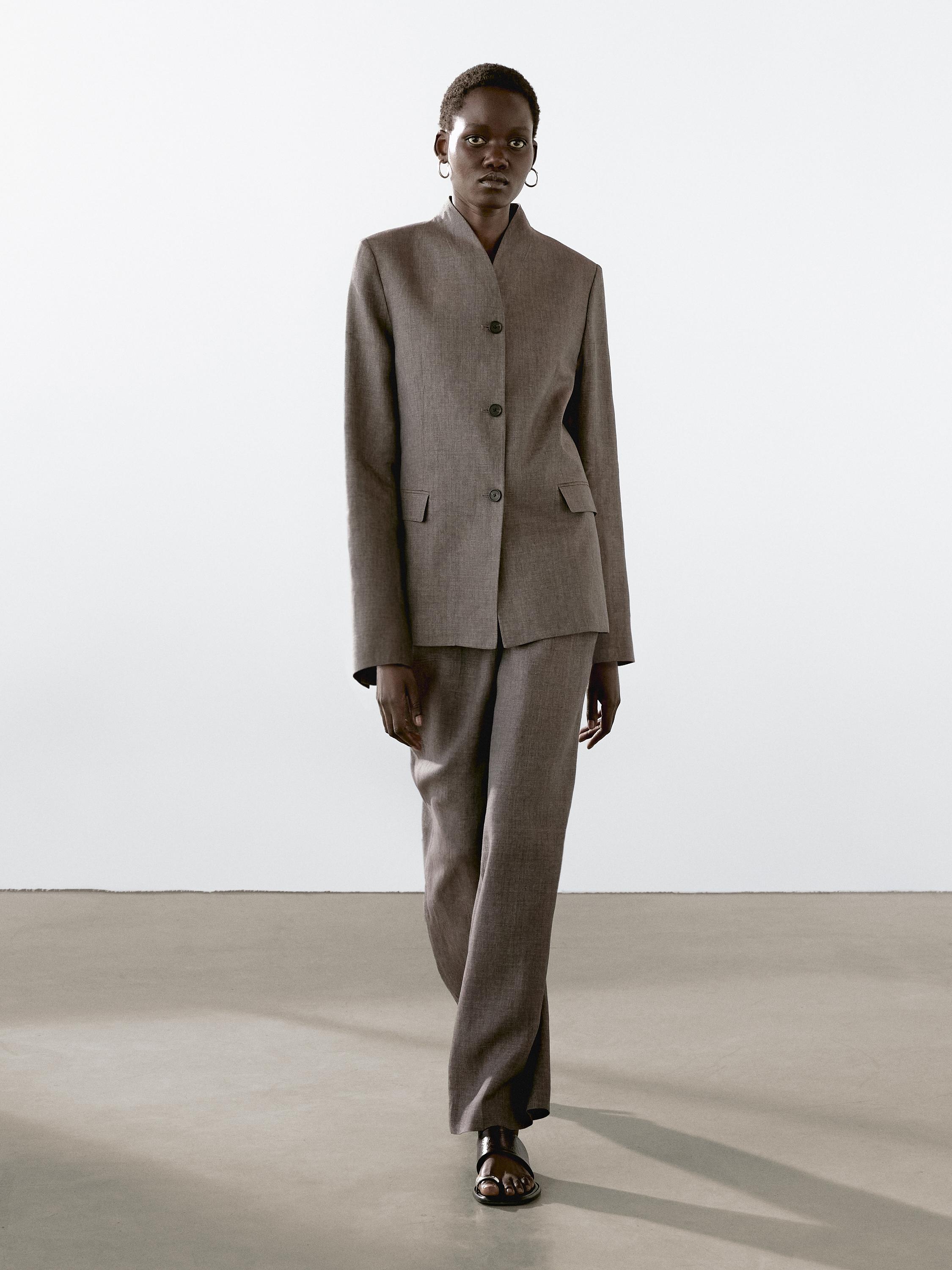 Blazer aus reinem Leinen mit Stehkragen