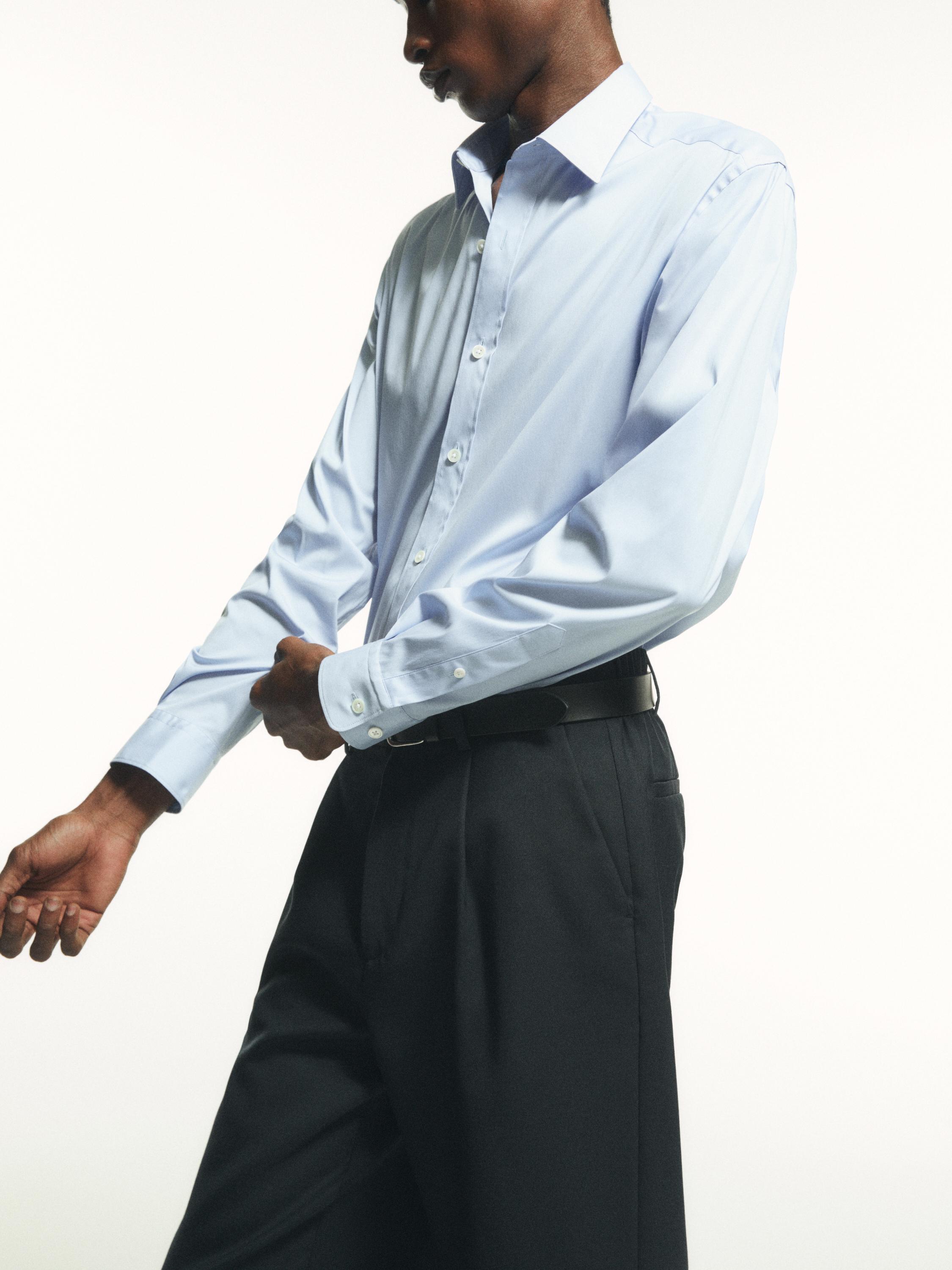 Slim fit stretch cotton blend shirt — Sky blue