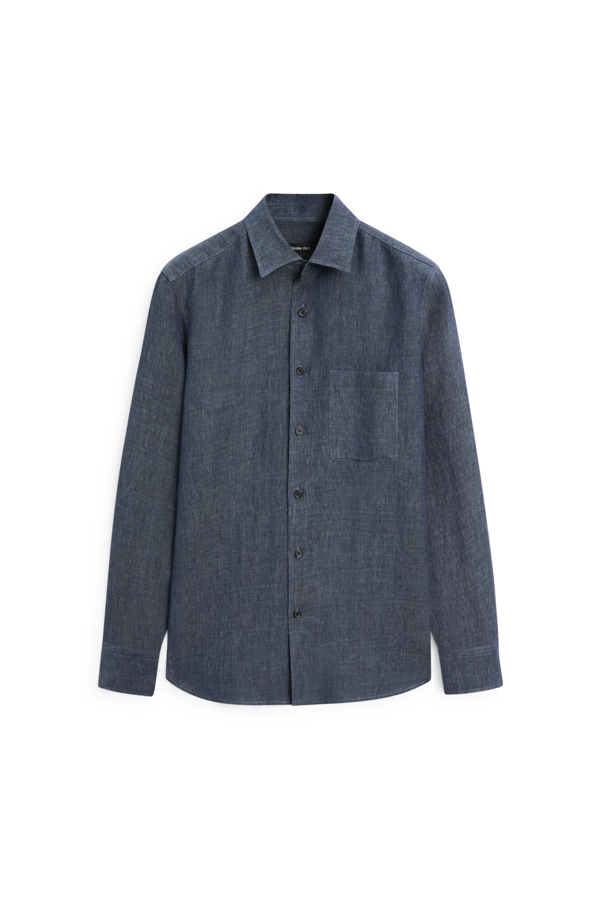 100% linen shirt with pocket — BLUE