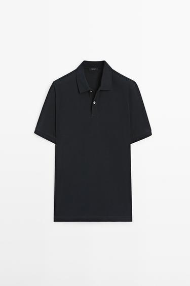 Micro-textured cotton piqué polo shirt — NAVY BLUE 2