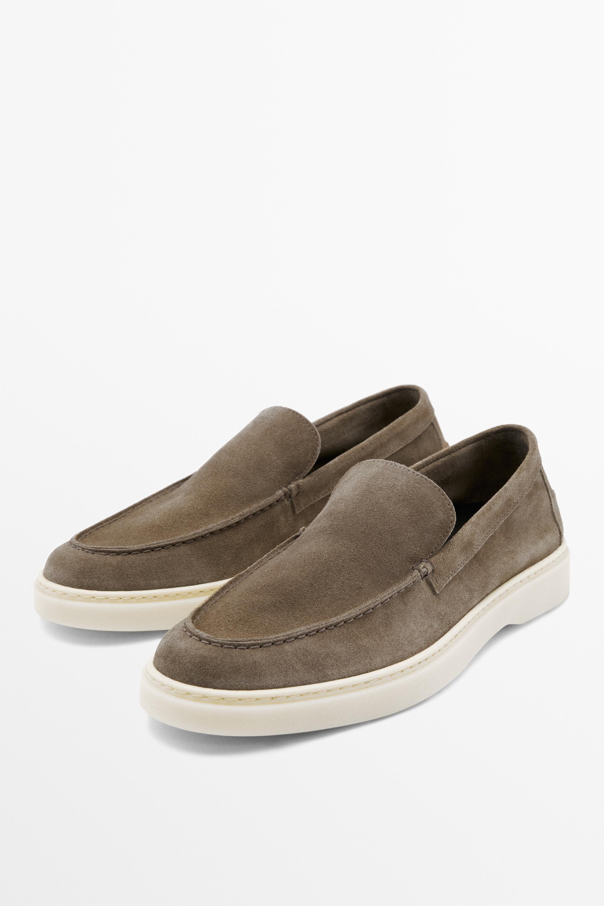 Split suede leather moc toe loafer