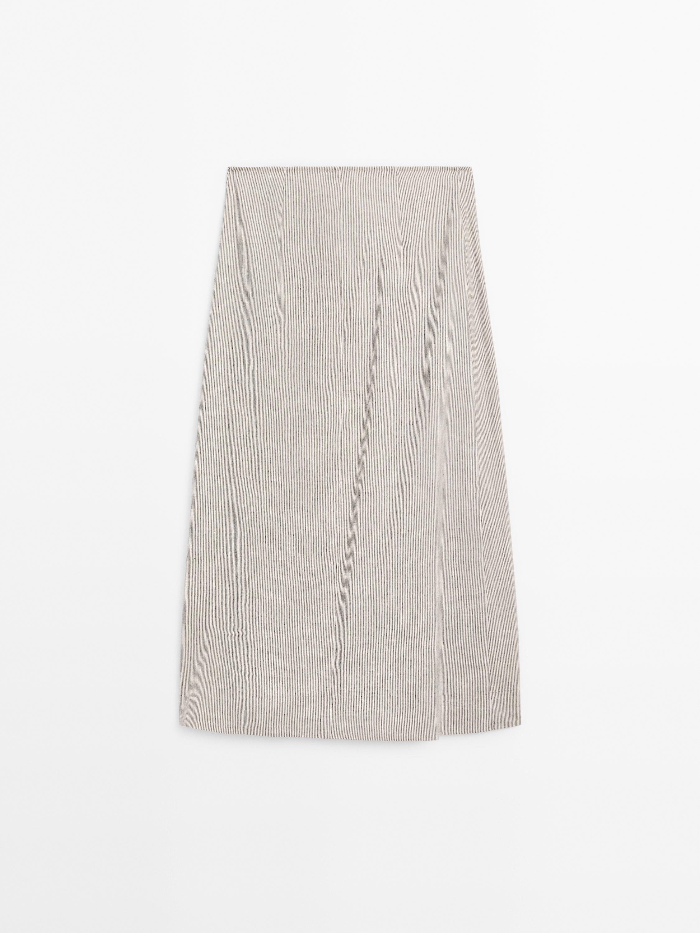 Striped linen blend pareo skirt