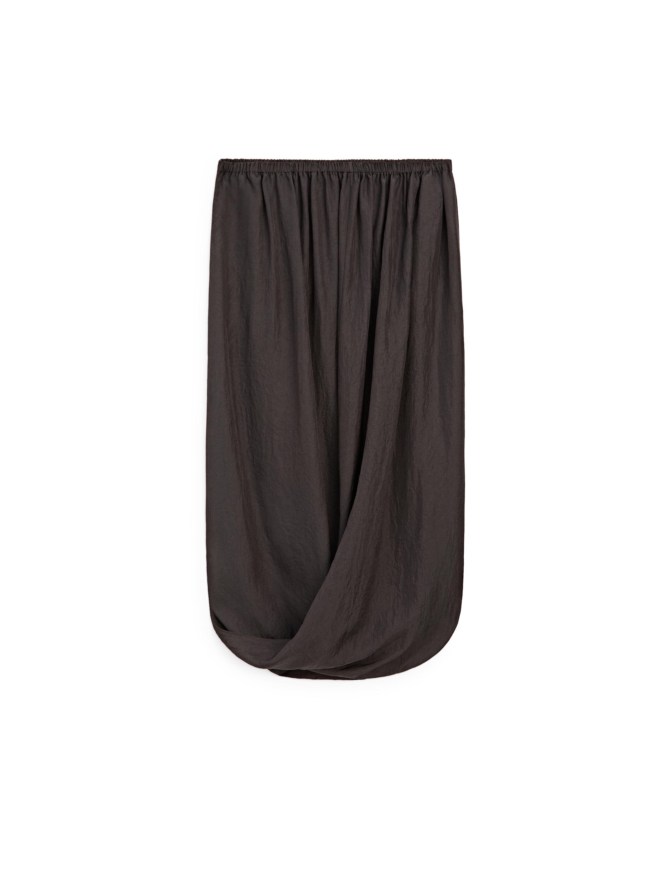 Midi skirt with gathered waistband — BROWN