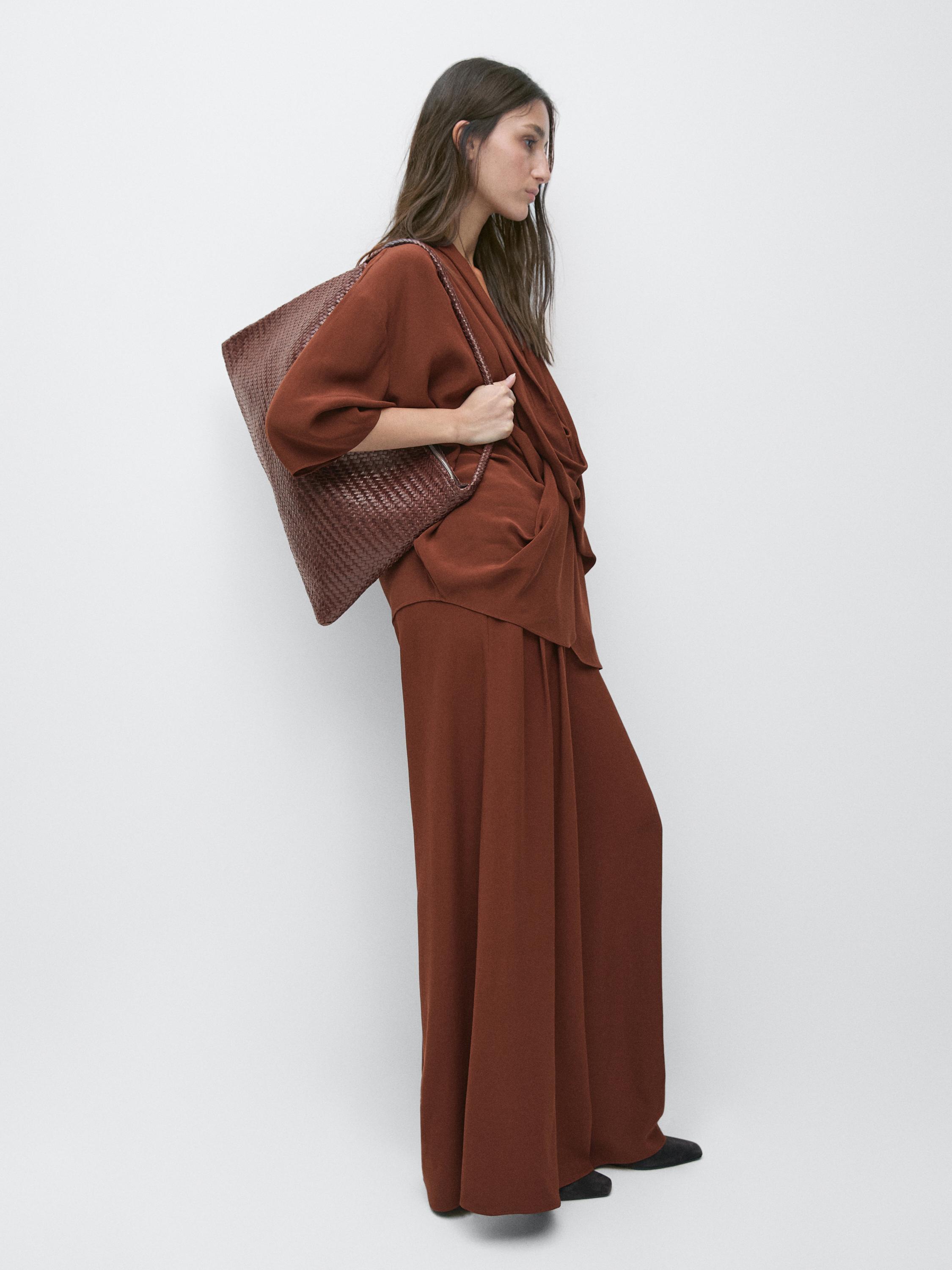 Flowing shirt with draped detail — ORANGE