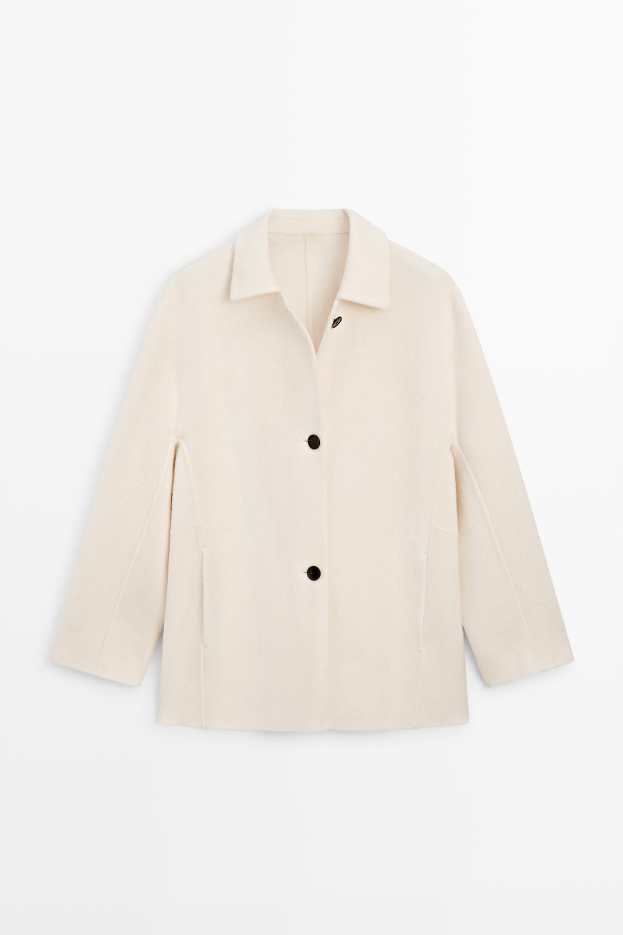 Medium single-breasted wool blend coat — Off white