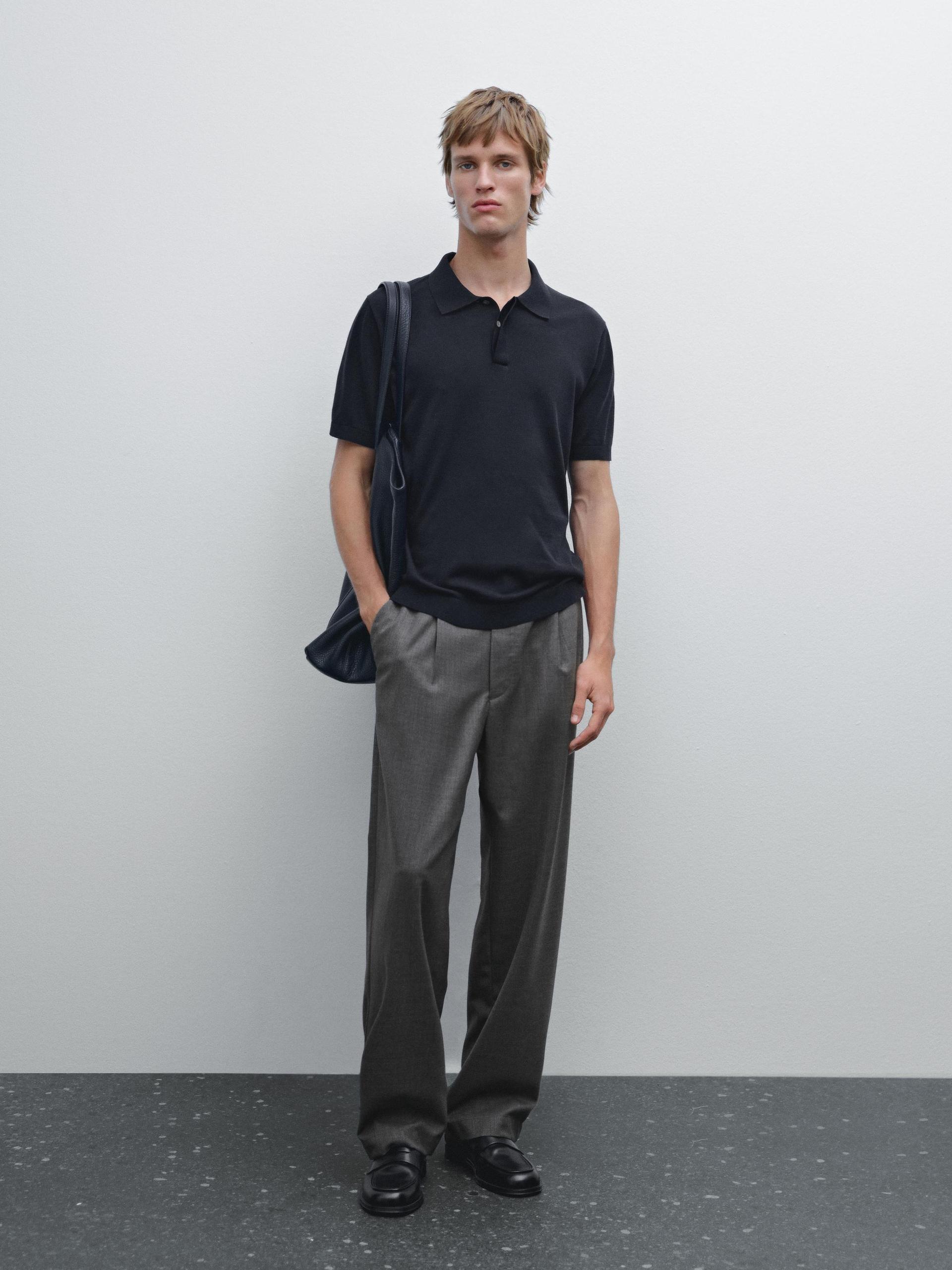 Polo Maille De Coton Mélangé - Bleu Marine - L - Massimo Dutti - Homme