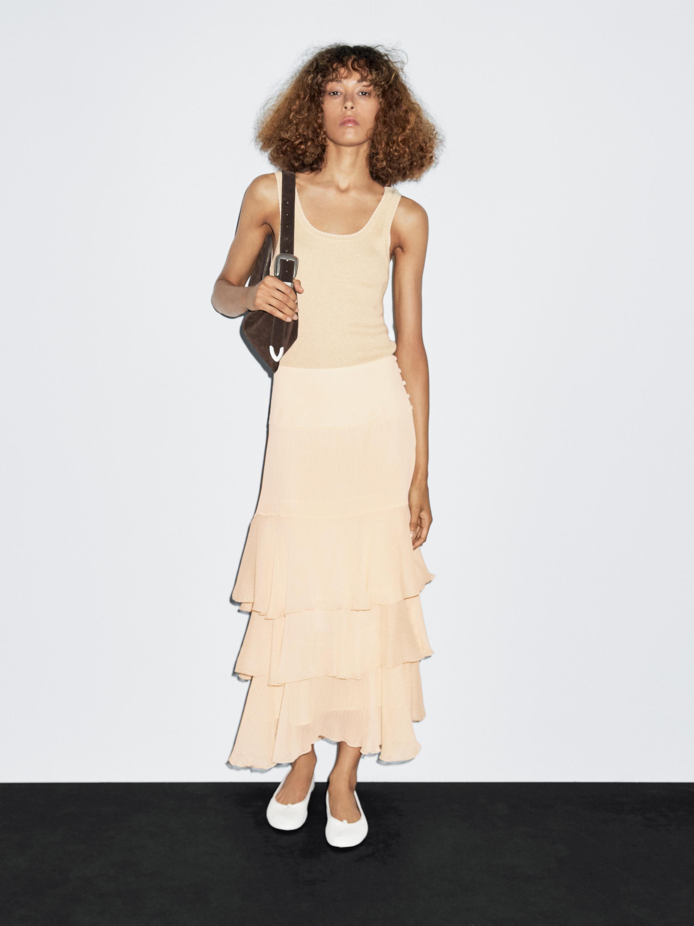 Long ruffled skirt with sash