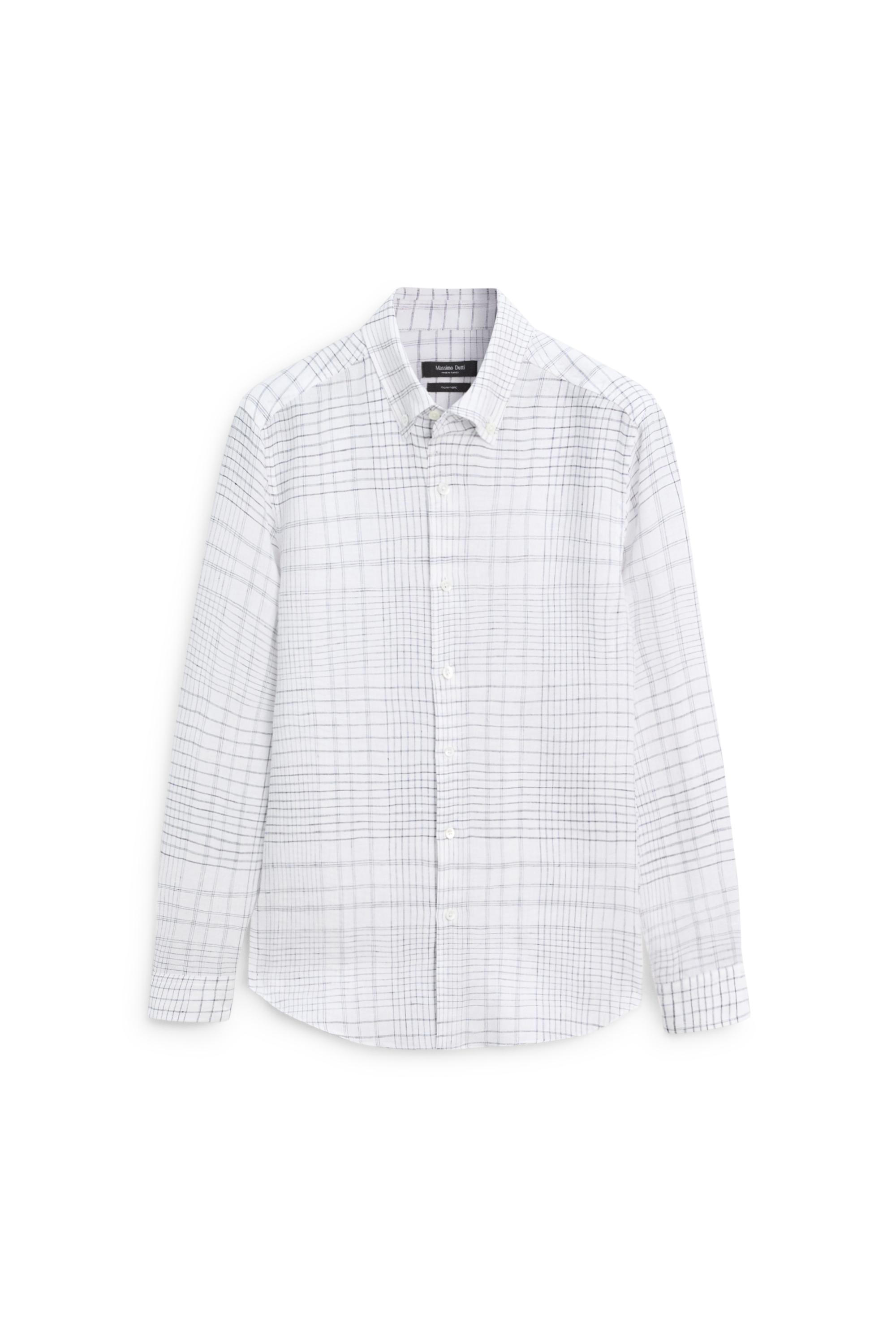 100% linen regular fit check shirt — WHITE