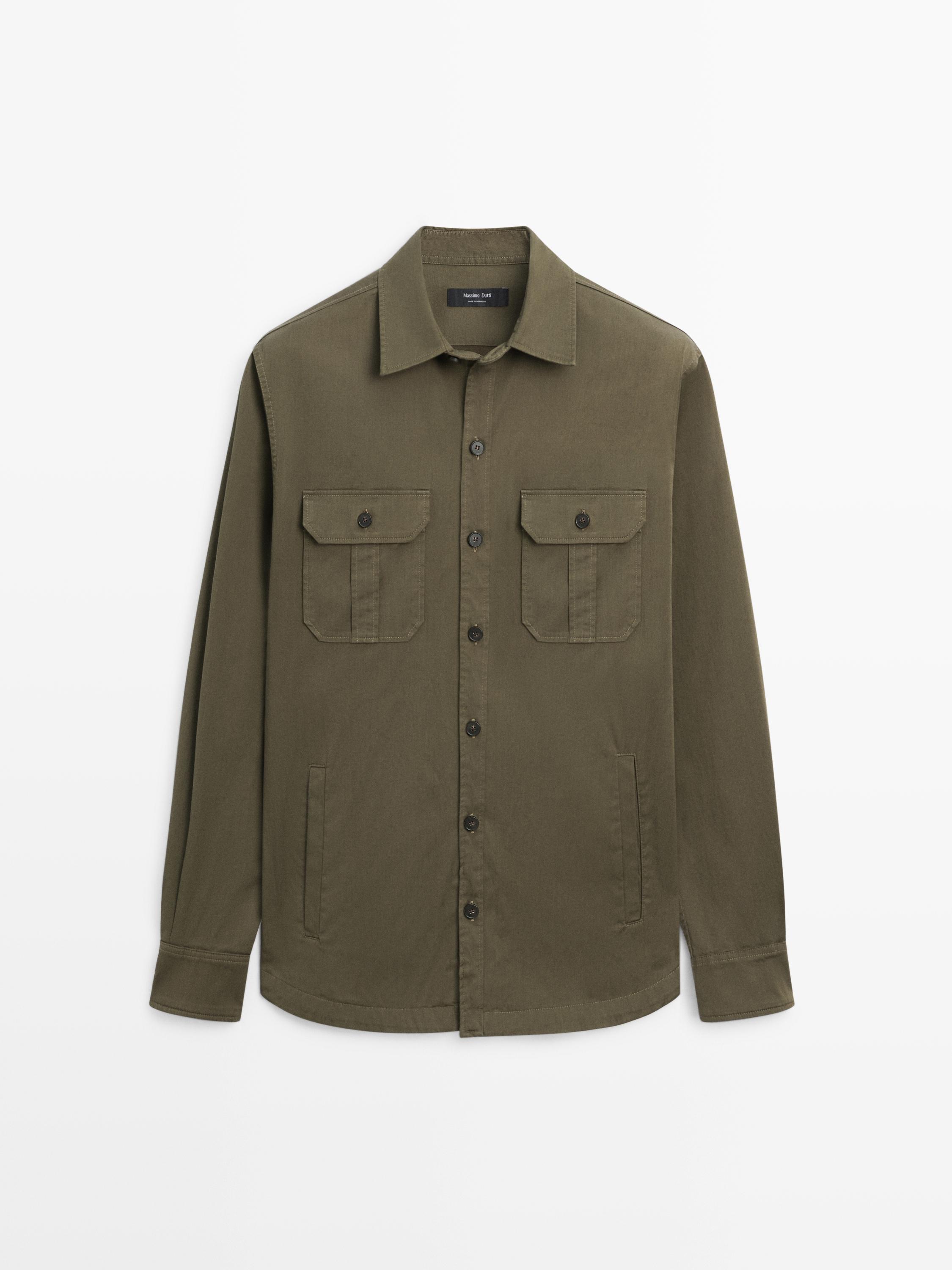 Cotton blend overshirt with pocket detail — MEDIUM KHAKI