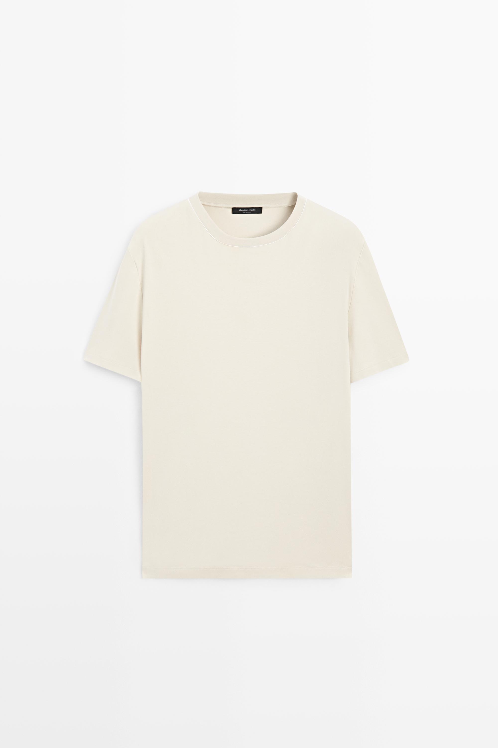 Contrast neck short sleeve T-shirt — PEARL GREY