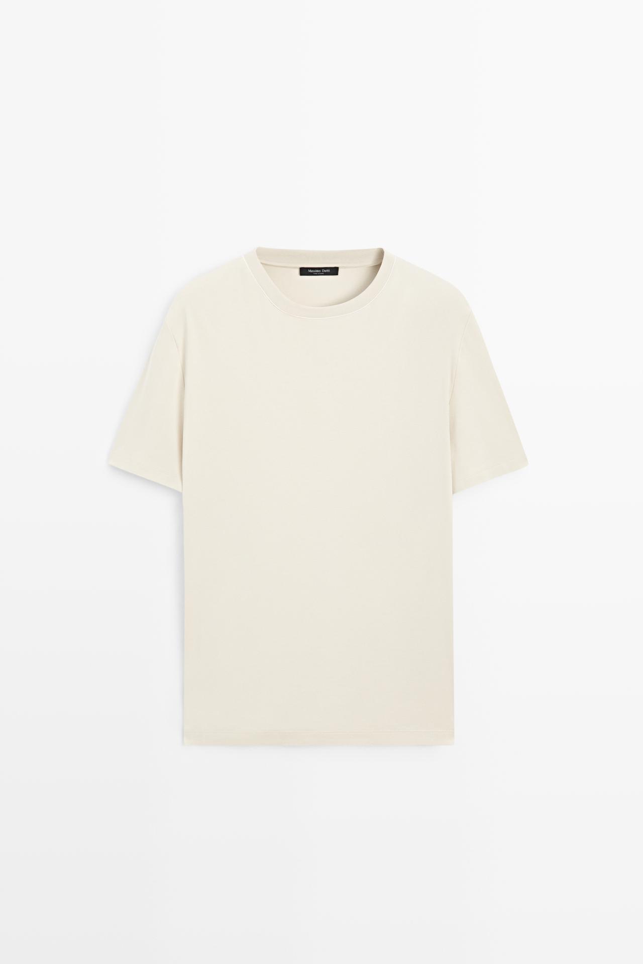 Contrast neck short sleeve T-shirt — PEARL GREY