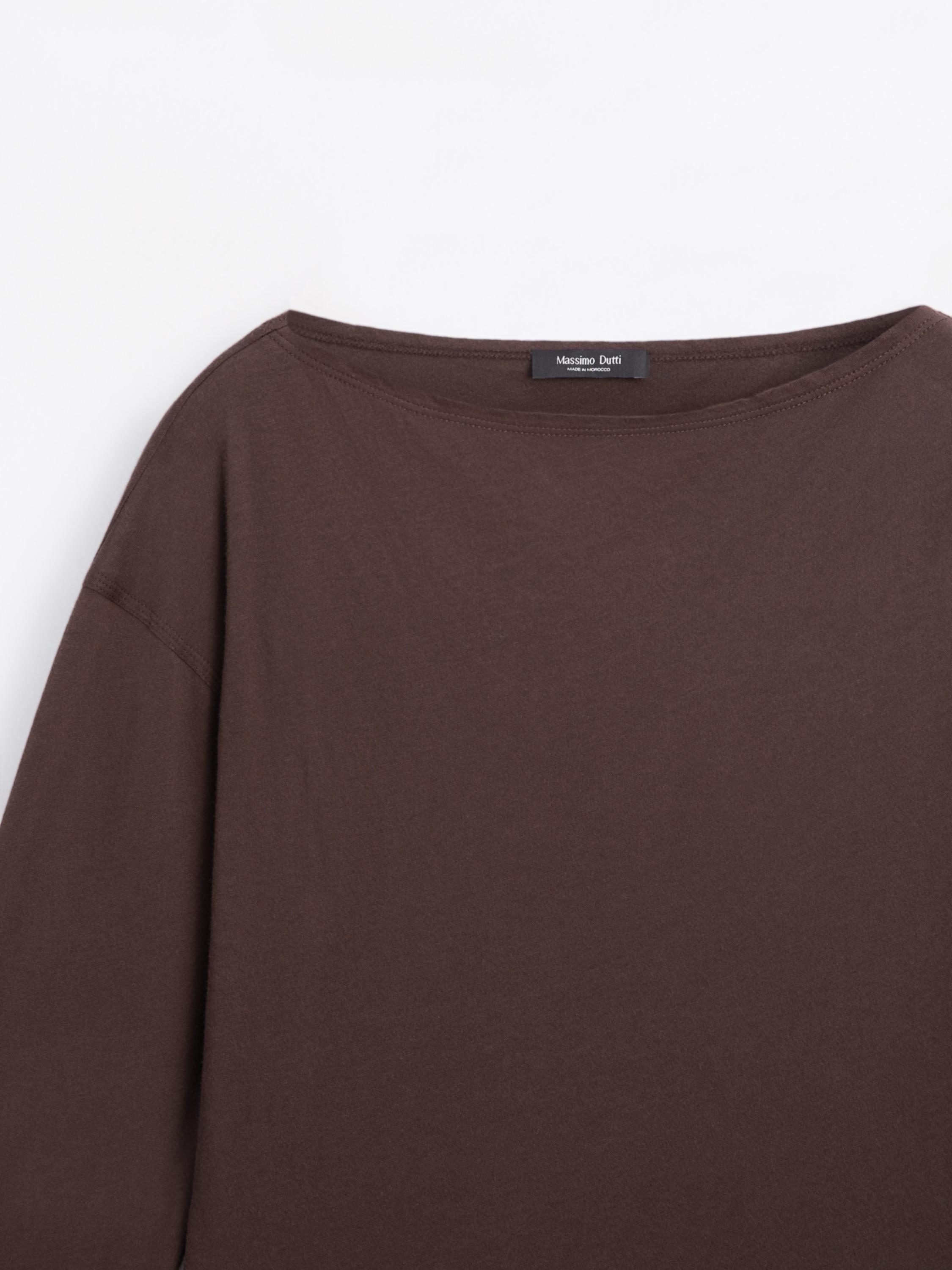 100% cotton boat neck T-shirt — BROWN