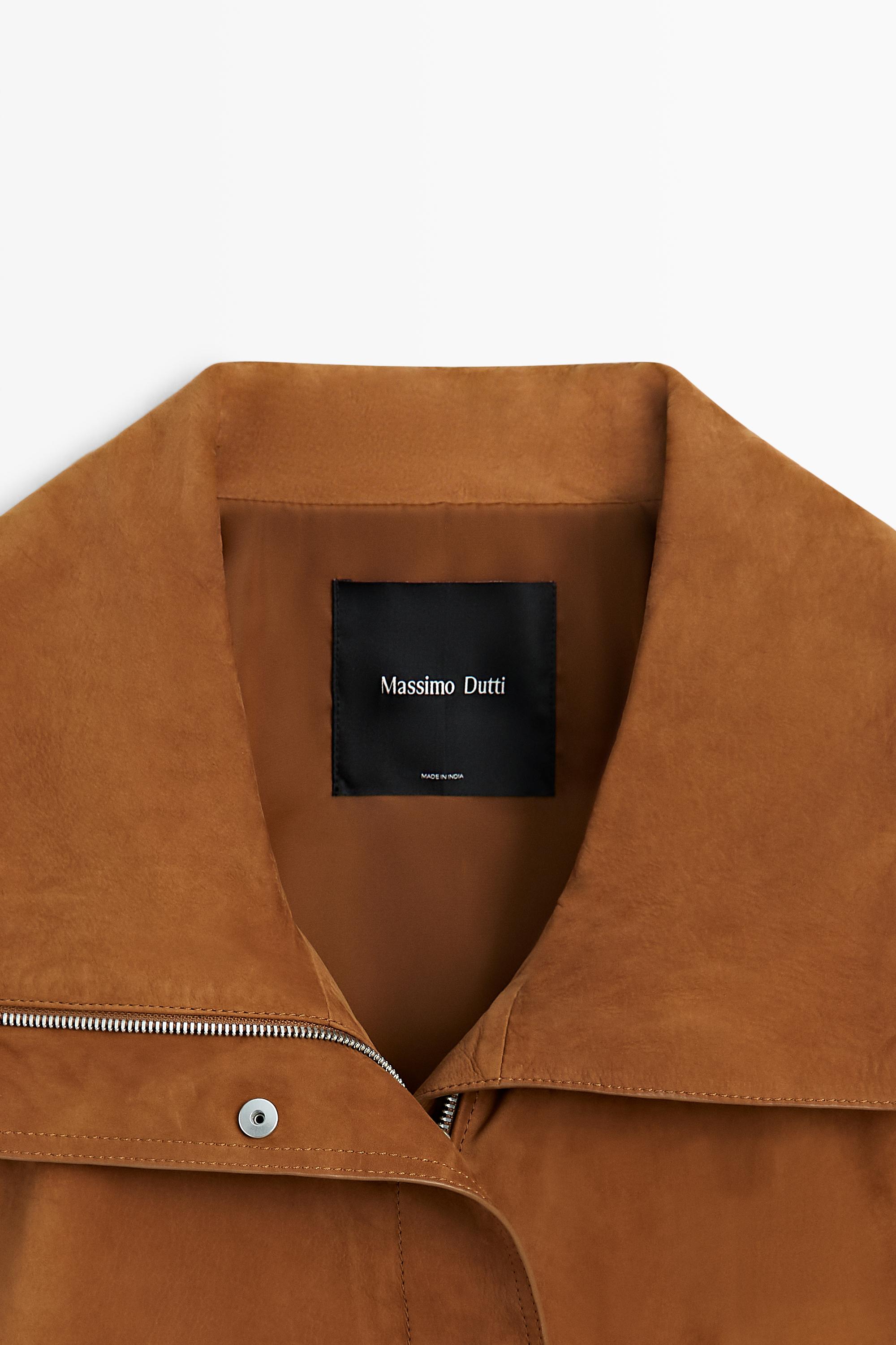 Nubuck leather high collar coat — COPPER