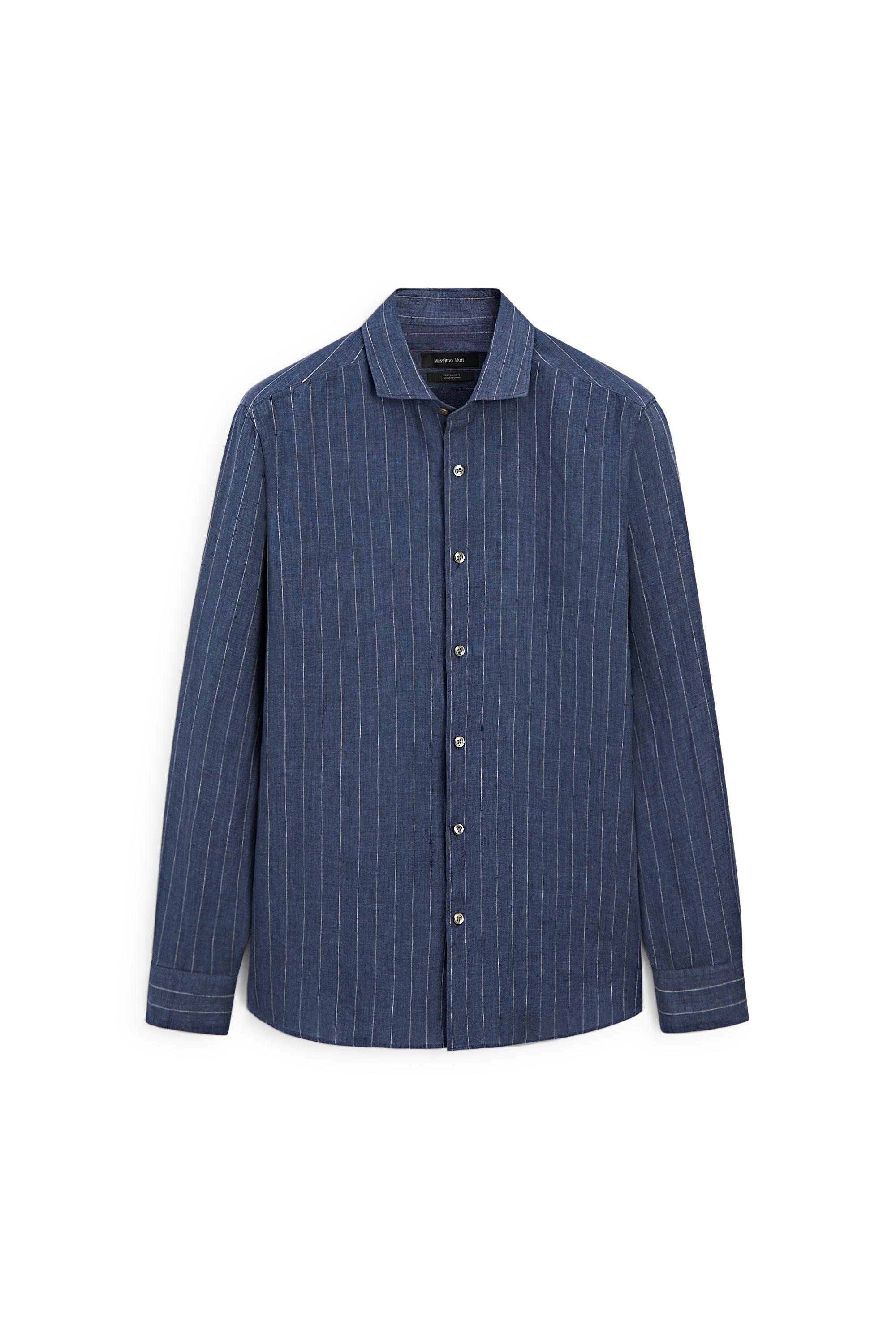 striped blue dress shirt The Black Tux & White Stripe In | Size: Large the collar point length is designed to sit in perfect harmony with the widths of our ties and our jacket lapels Regular fit striped delave 100%