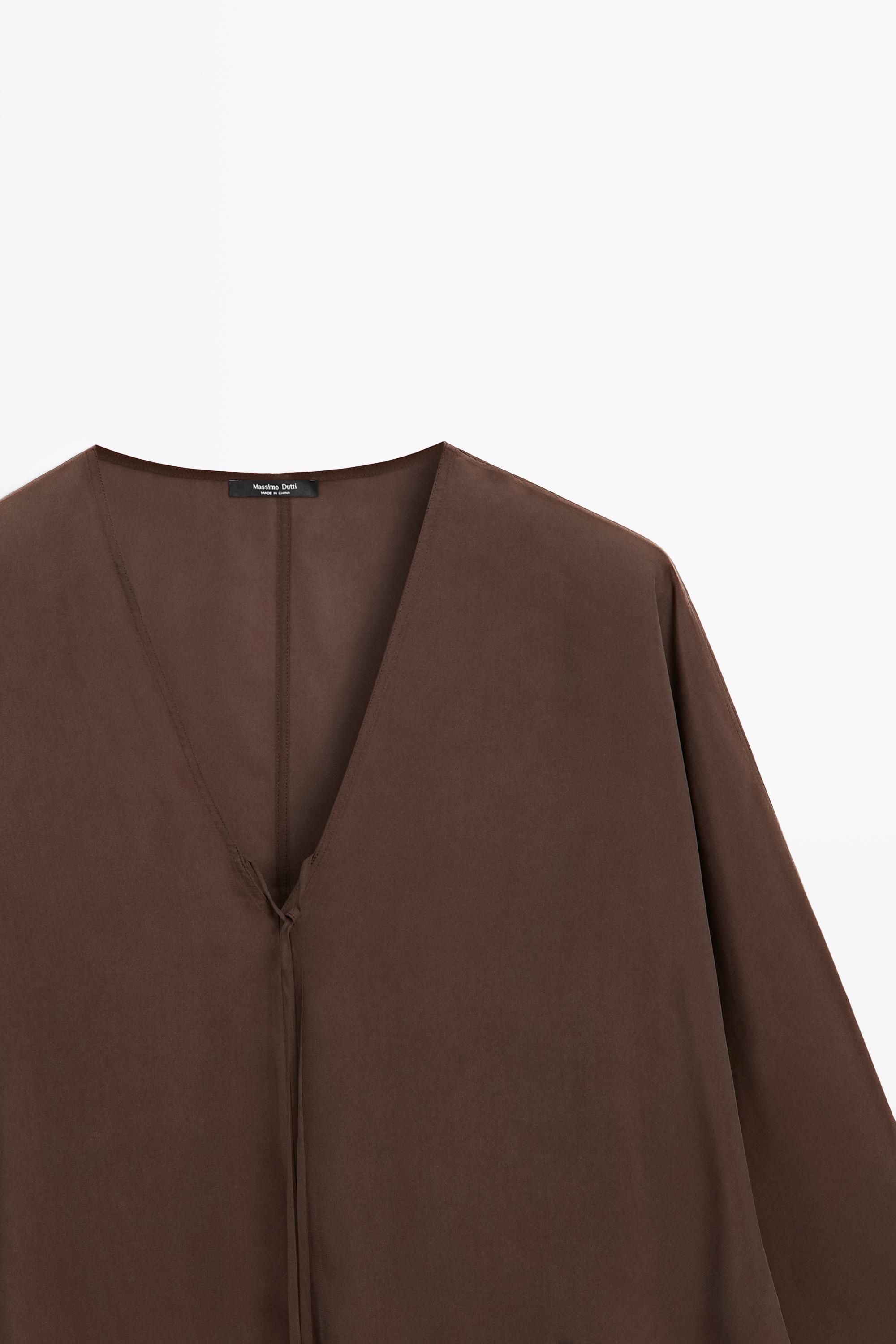 Fluid V-neck tie-front blouse — BROWN