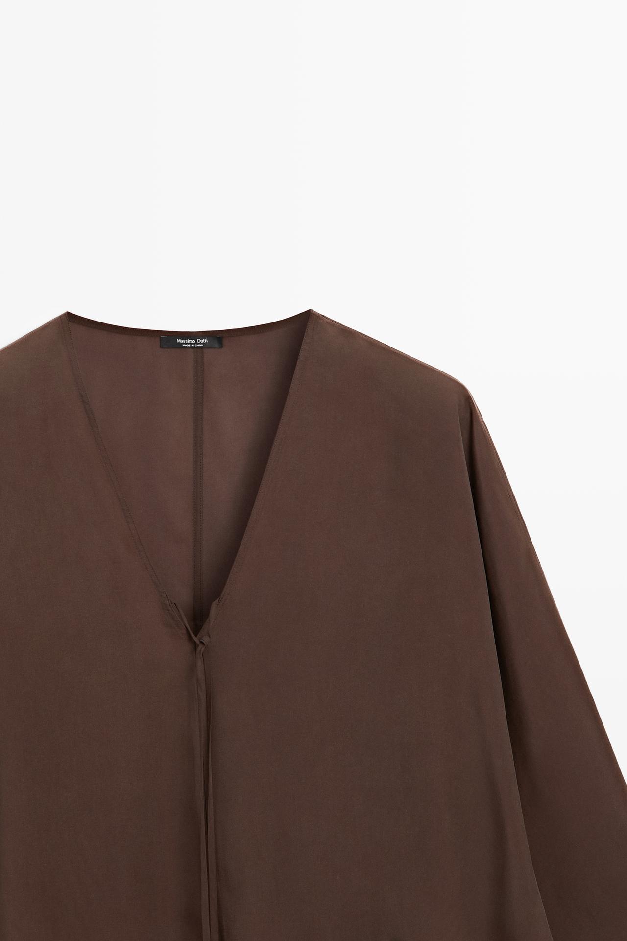 Fluid V-neck tie-front blouse — BROWN