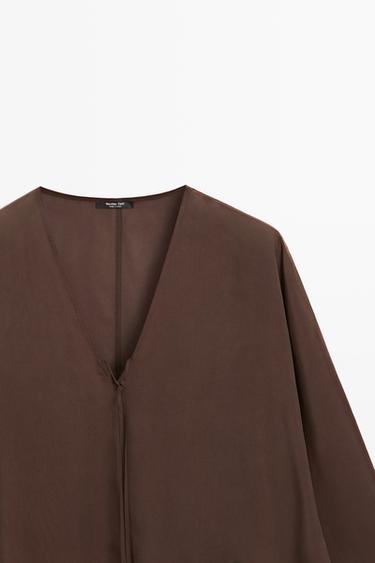 Fluid V-neck tie-front blouse — BROWN 4