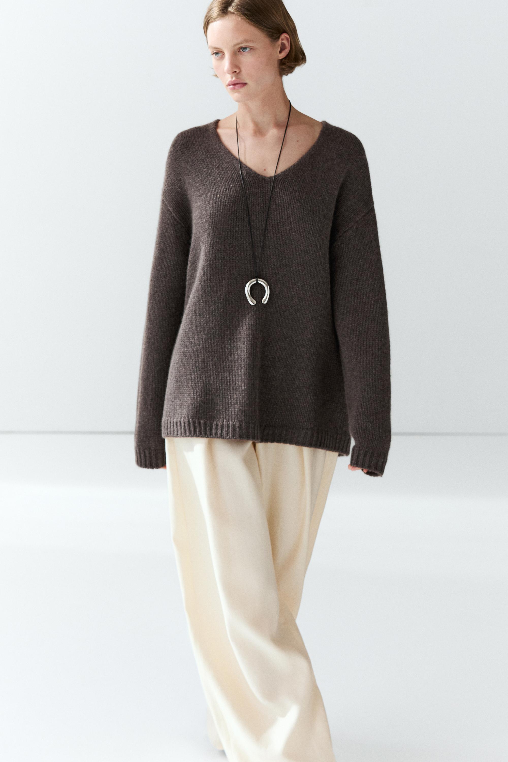 100% cashmere V-neck sweater — BROWN MARL